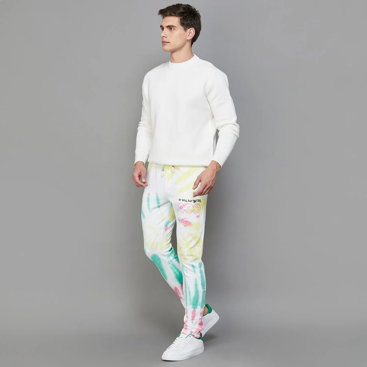 SmileyWorld Men Tie-Dye Printed Elasticated Joggers - Image 2