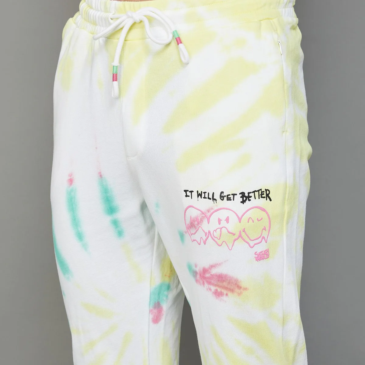 SmileyWorld Men Tie-Dye Printed Elasticated Joggers - Image 4