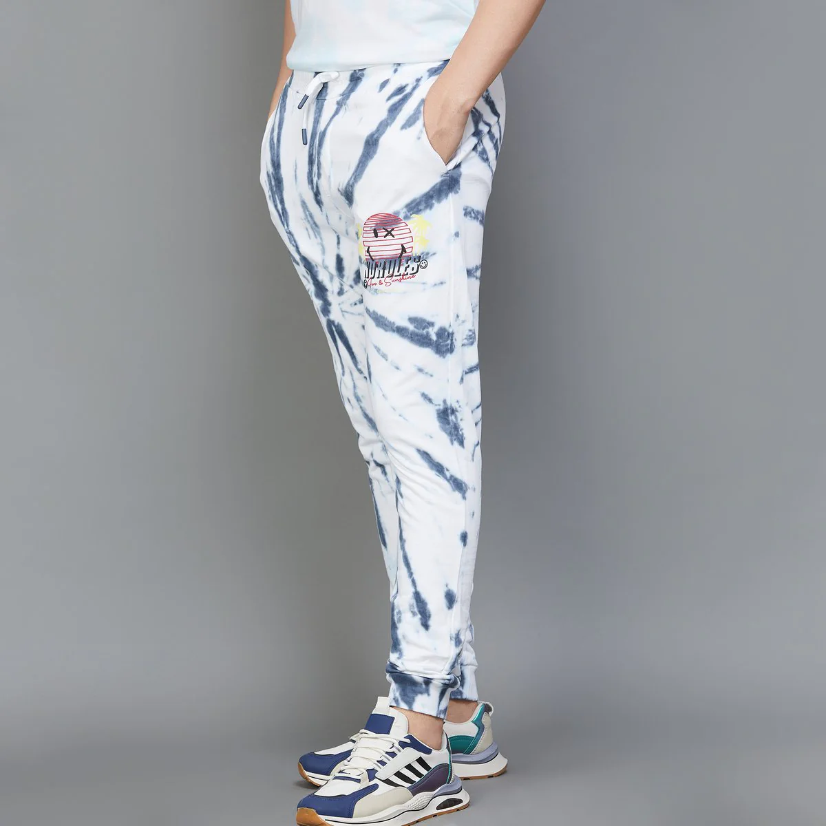 SmileyWorld Men Tie-Dye Printed Elasticated Joggers - Image 2