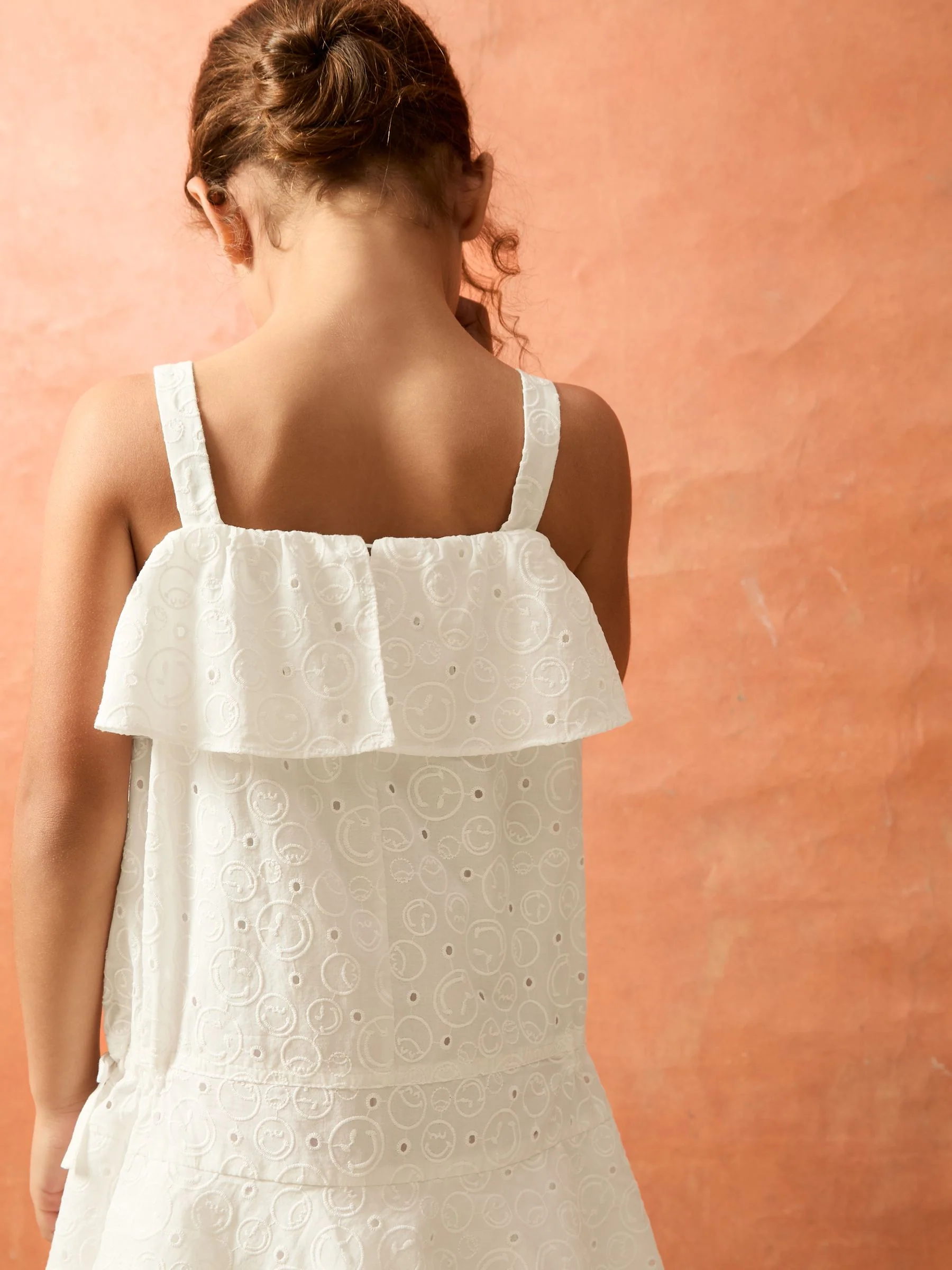 SmileyWorld | Reiss Broderie Logo Dress in Ivory - Image 3
