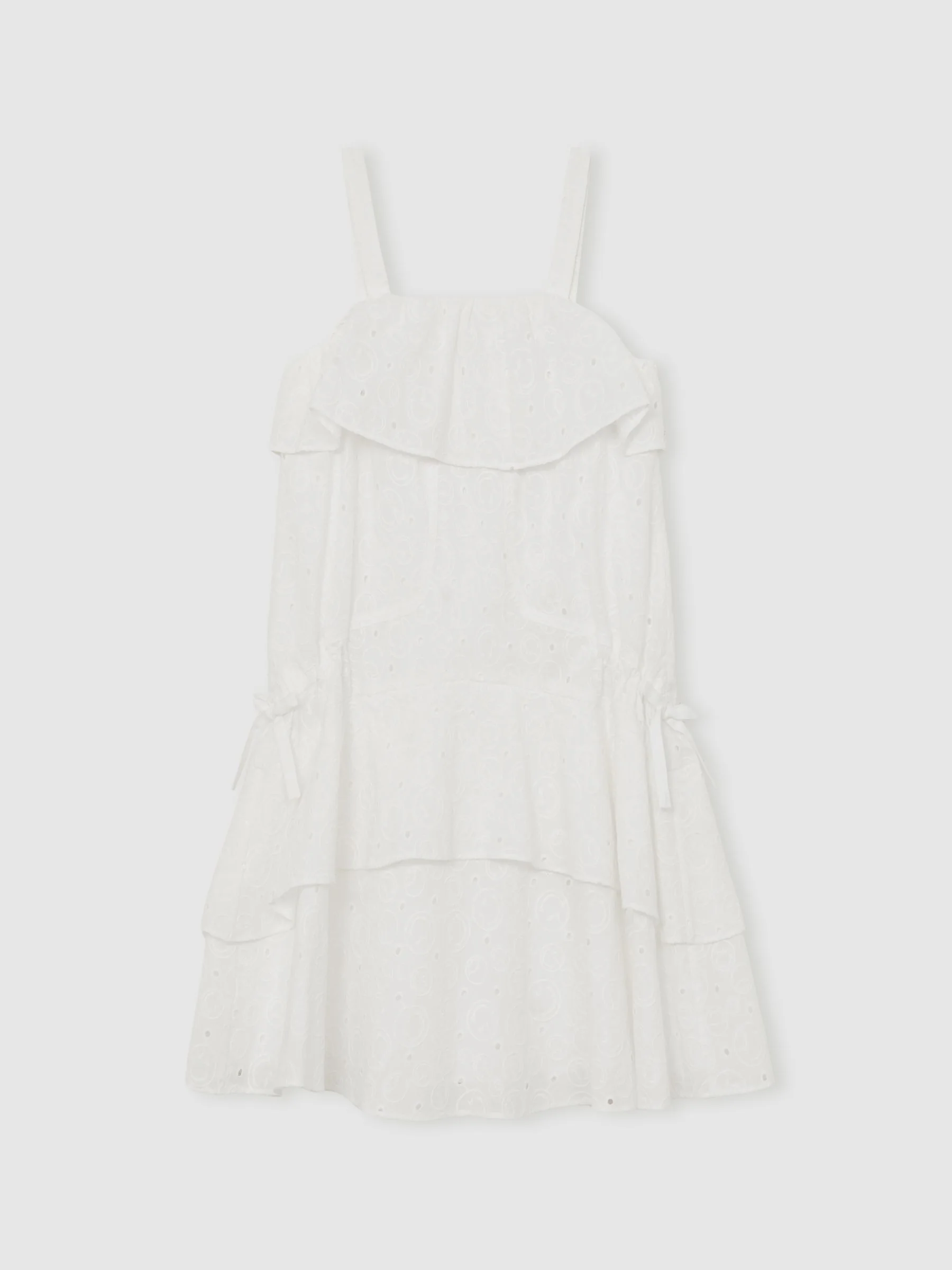 SmileyWorld | Reiss Broderie Logo Dress in Ivory - Image 5