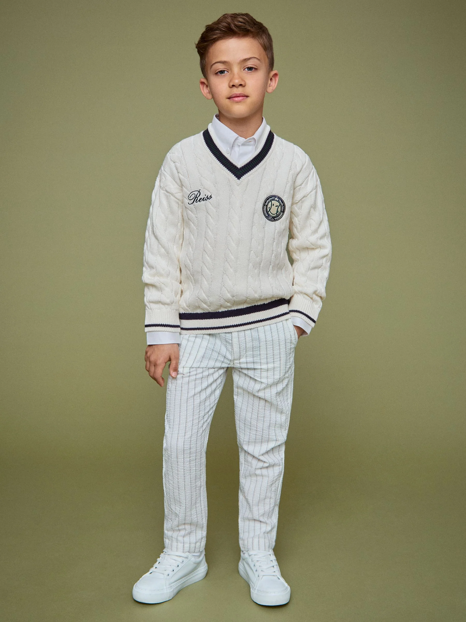 SmileyWorld | Reiss Cable-Knit Jumper Unisex Fit in Off White - Image 4