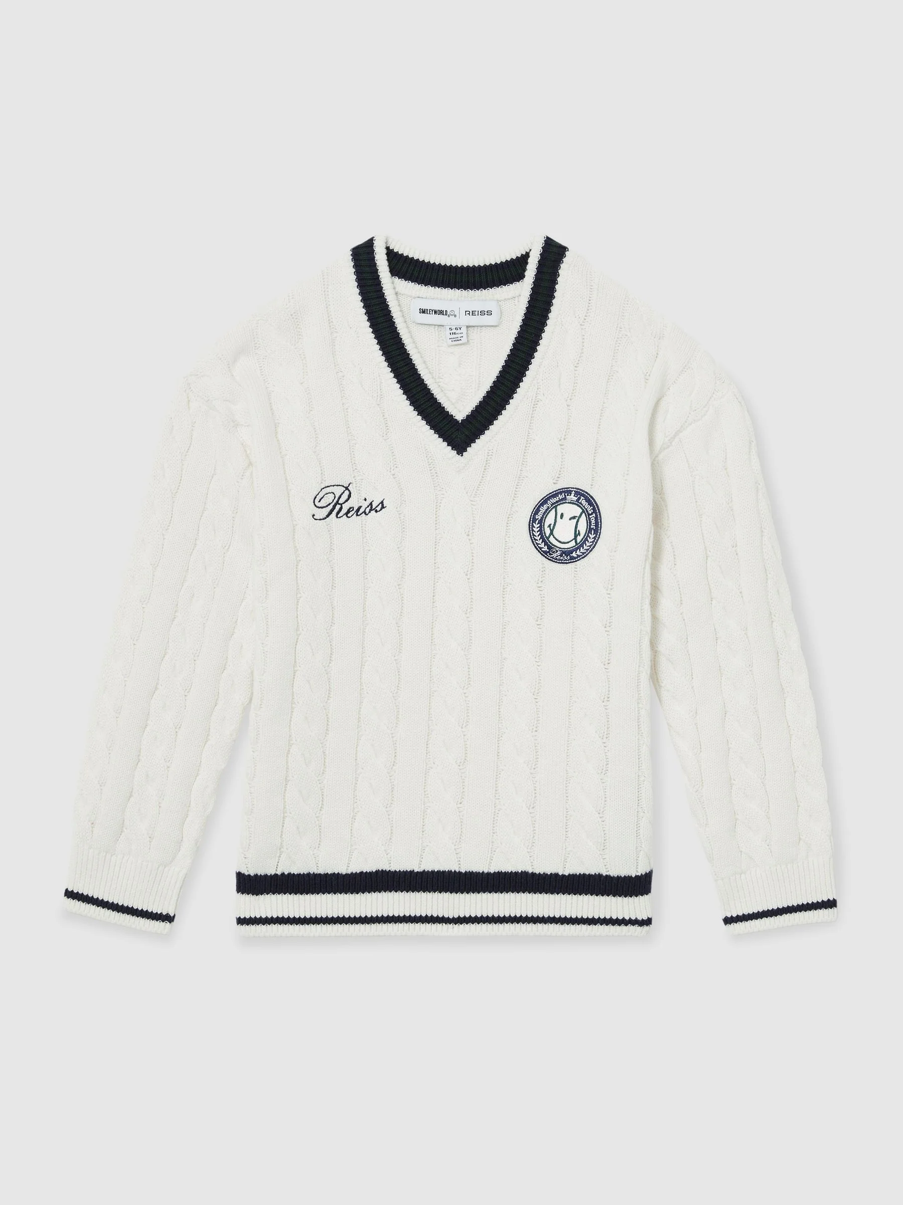 SmileyWorld | Reiss Cable-Knit Jumper Unisex Fit in Off White - Image 5