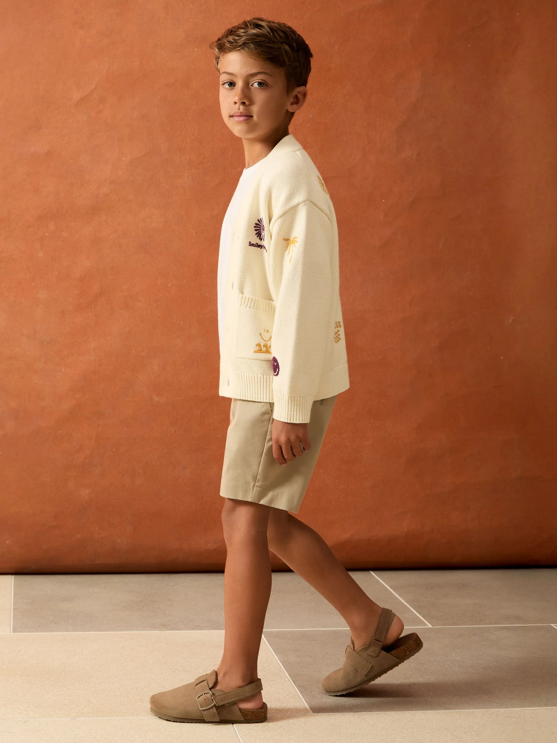 SmileyWorld | Reiss Embroidery Cardigan Unisex Fit in Off White - Image 3