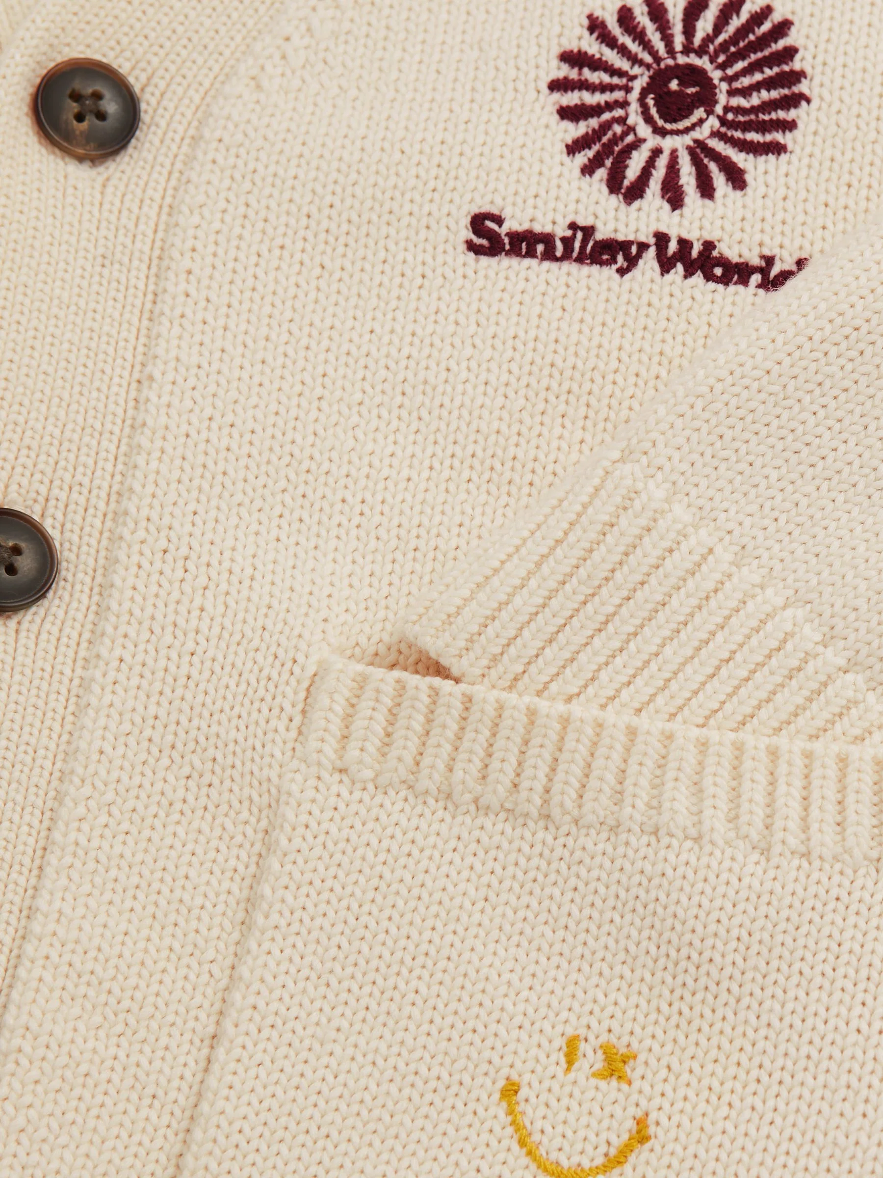 SmileyWorld | Reiss Embroidery Cardigan Unisex Fit in Off White - Image 4