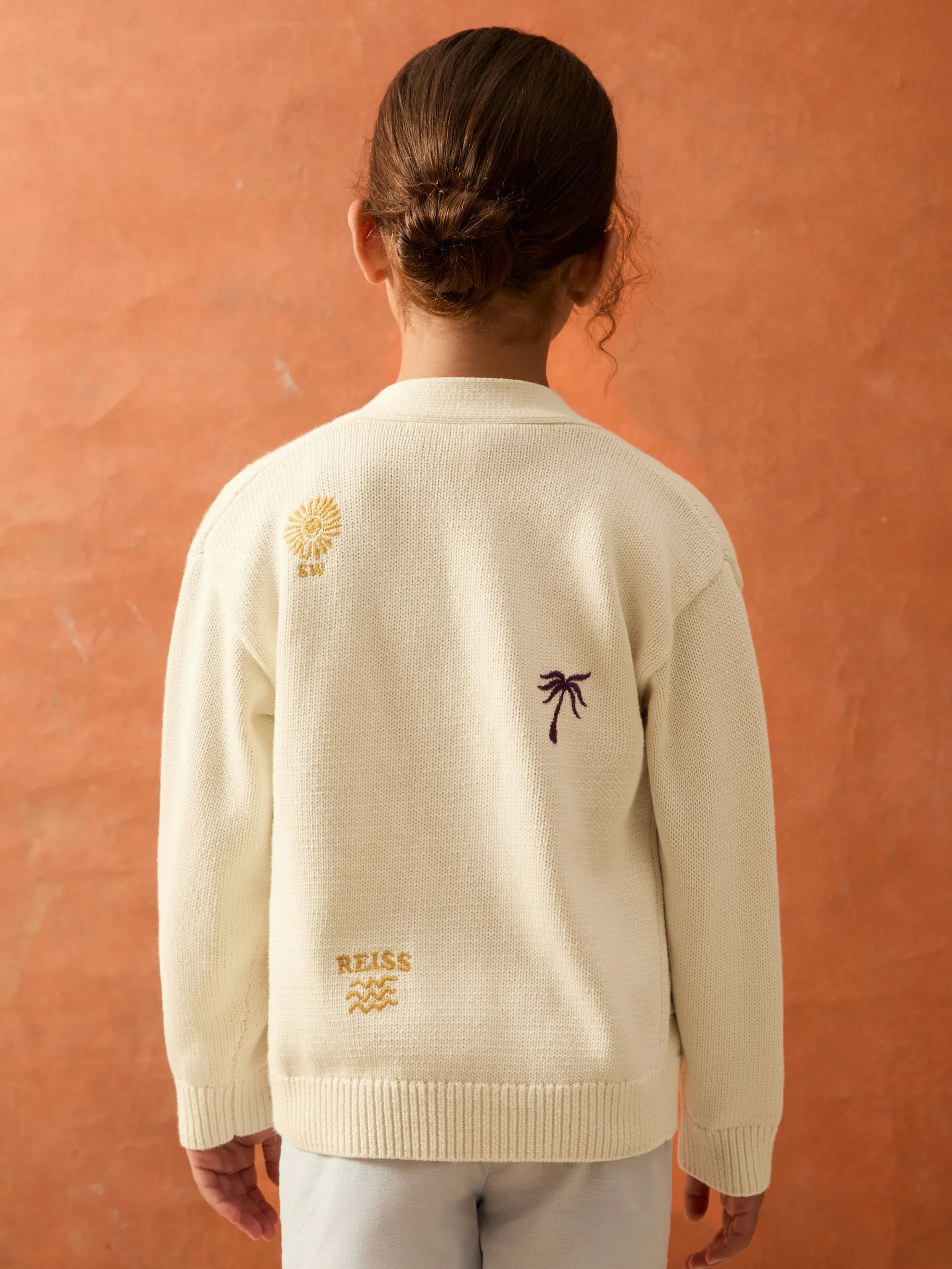 SmileyWorld | Reiss Embroidery Cardigan Unisex Fit in Off White - Image 5