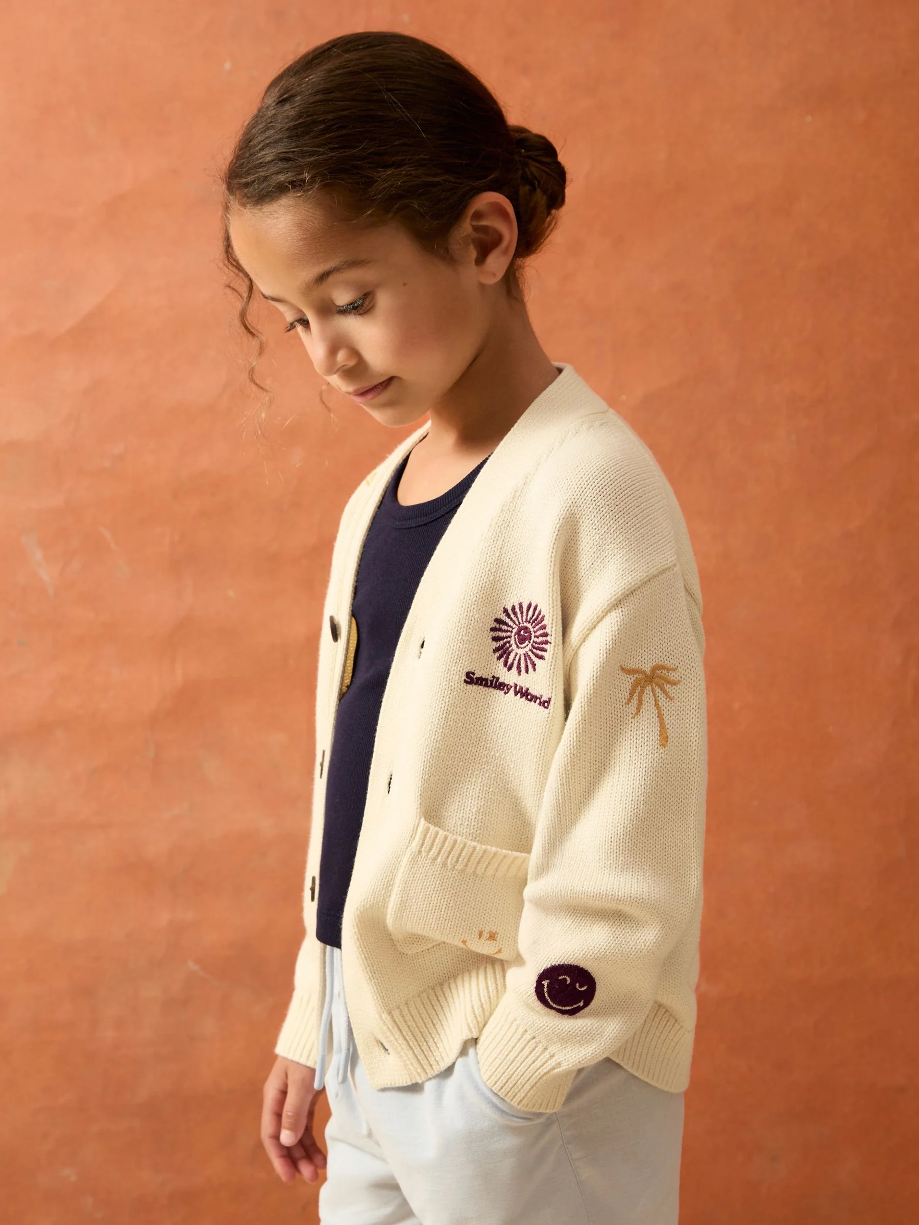 SmileyWorld | Reiss Embroidery Cardigan Unisex Fit in Off White - Image 7