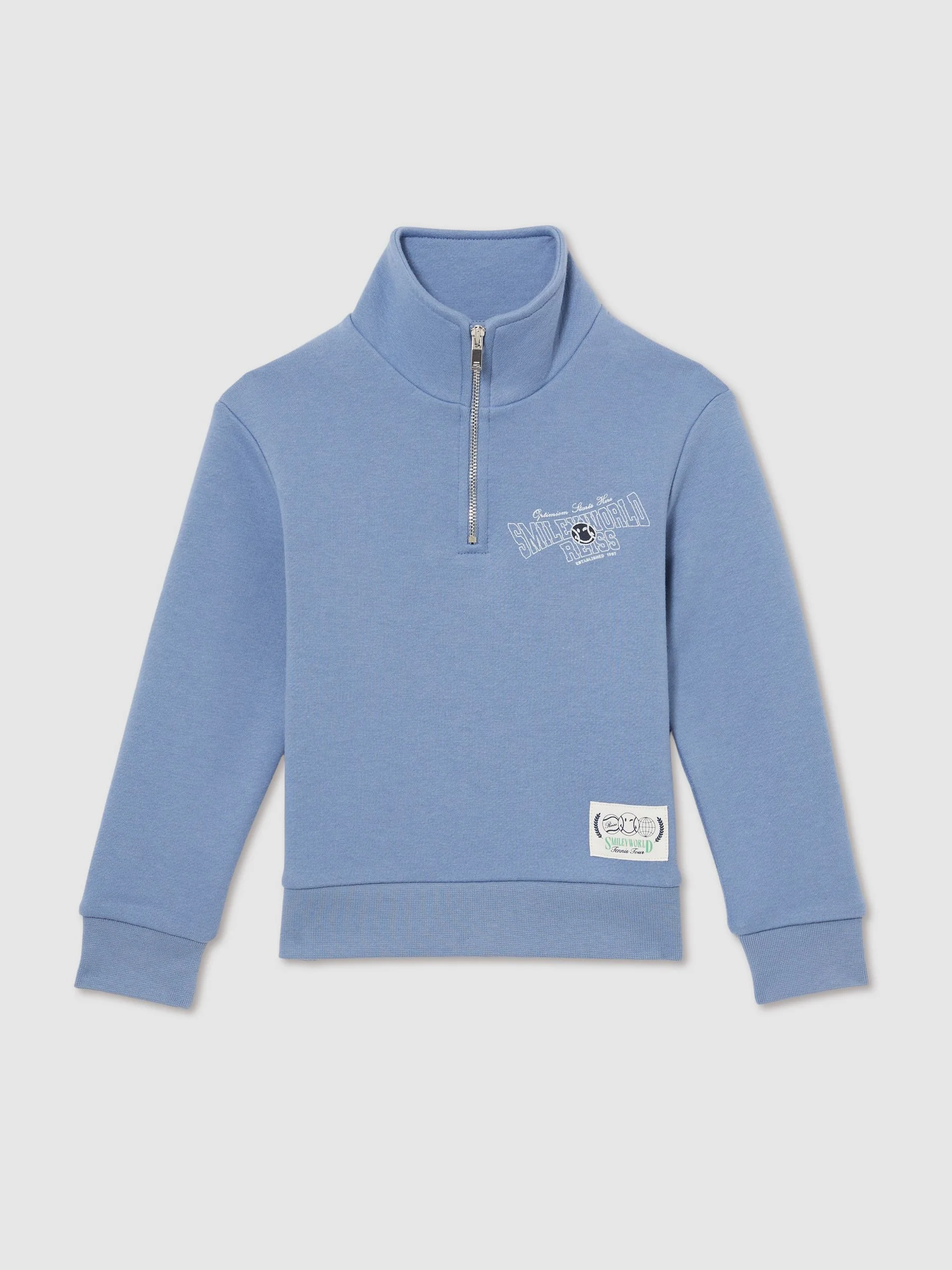 SmileyWorld | Reiss Half-Zip Sweatshirt Unisex Fit in Blue - Image 3