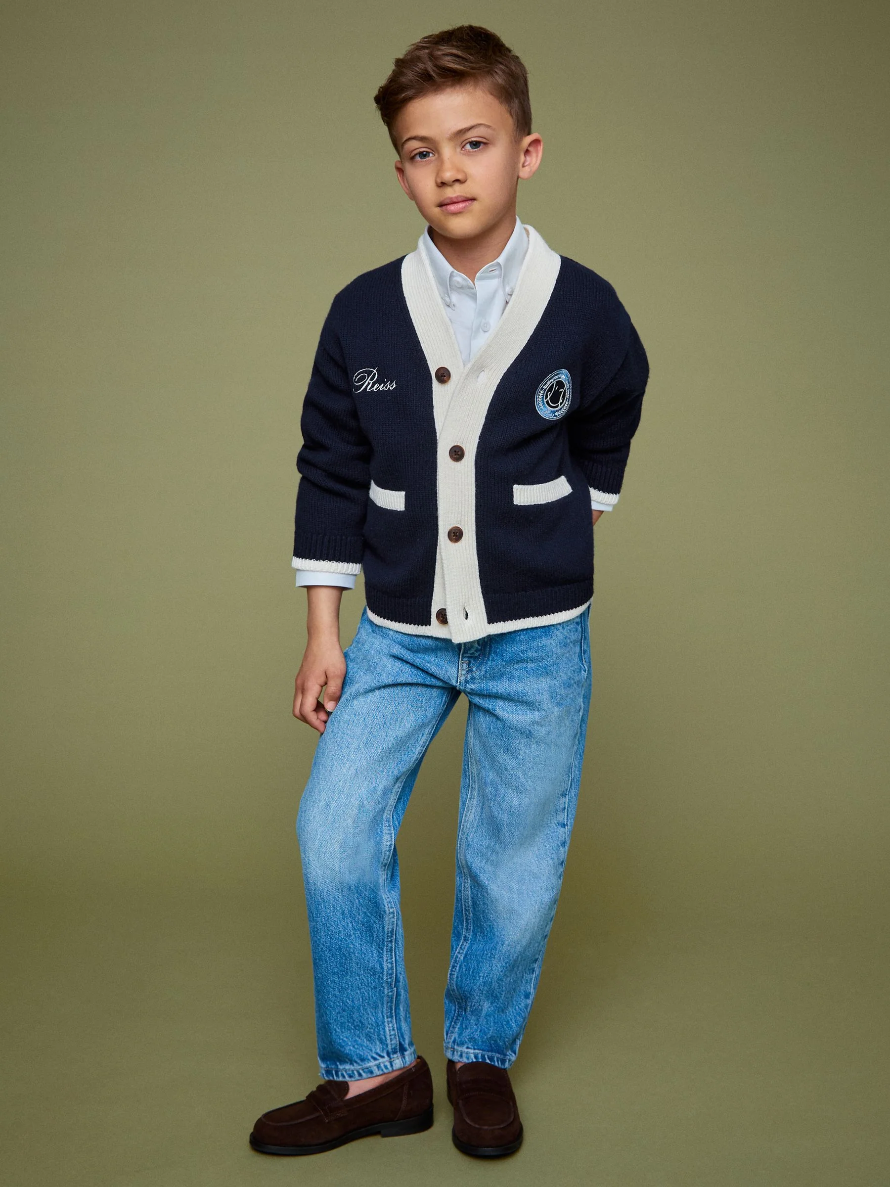 SmileyWorld | Reiss Logo Cardigan Unisex Fit in Off White - Image 4