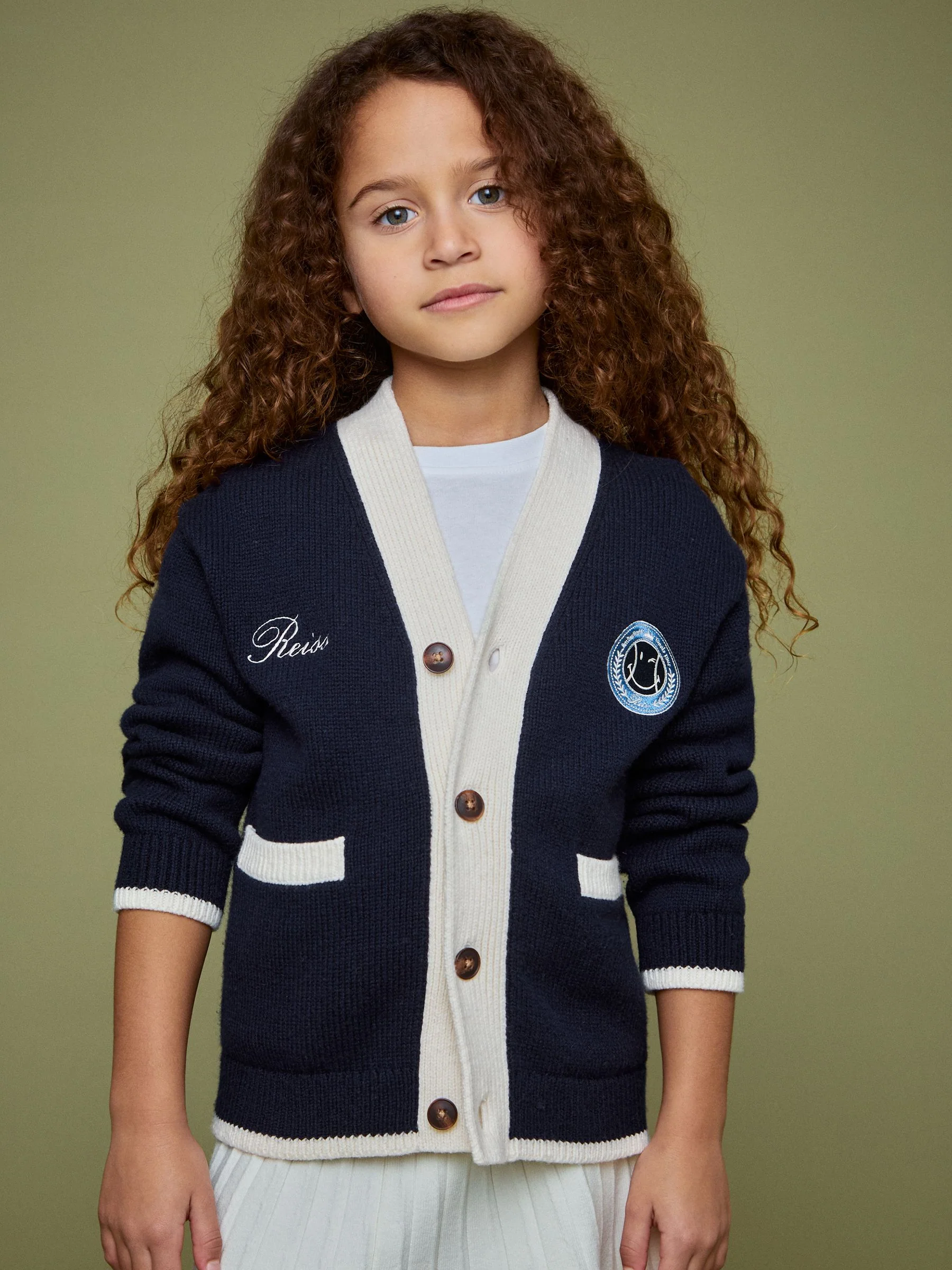 SmileyWorld | Reiss Logo Cardigan Unisex Fit in Off White - Image 6