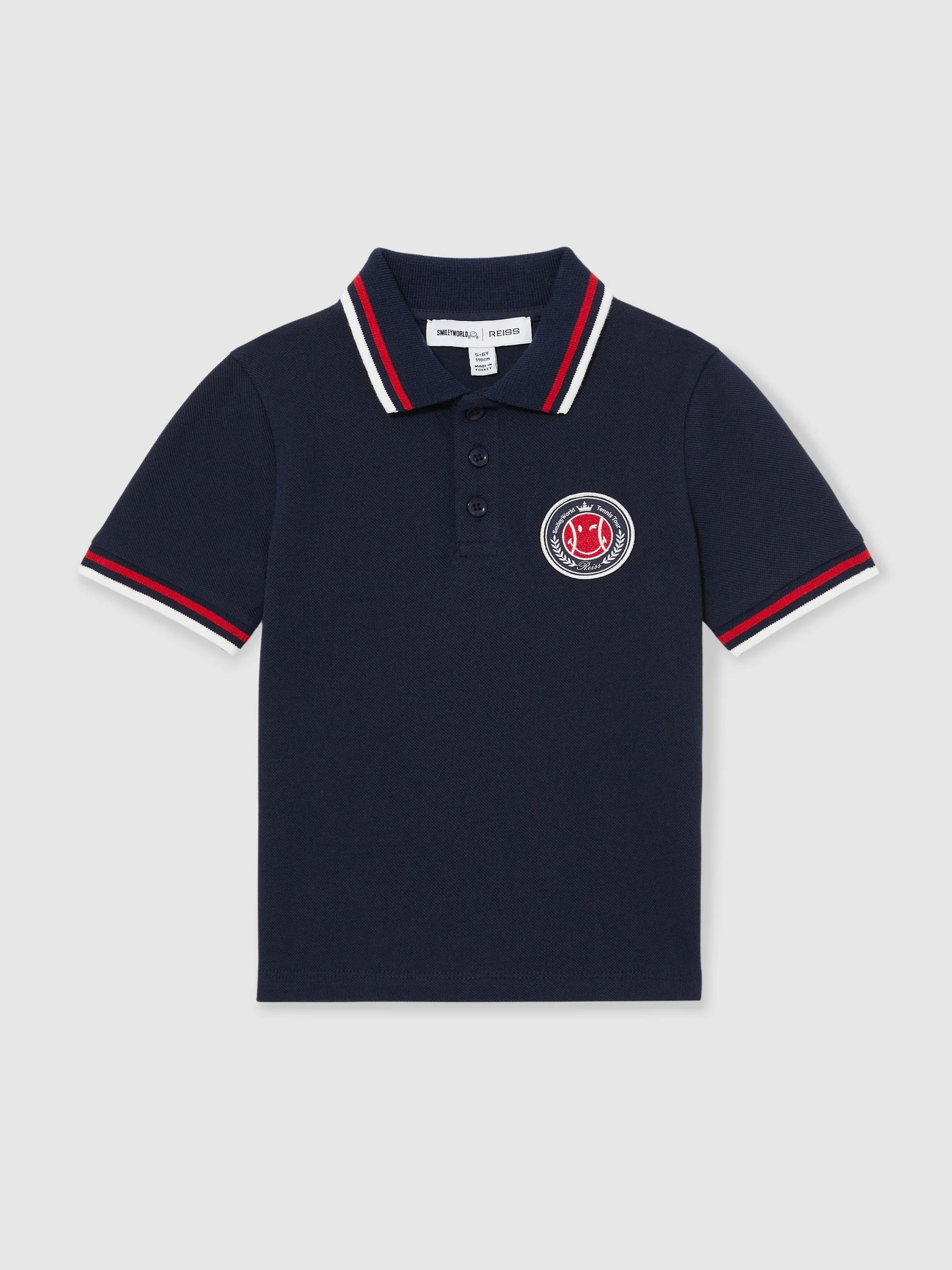 SmileyWorld | Reiss Piqué Polo Shirt in Navy - Image 2