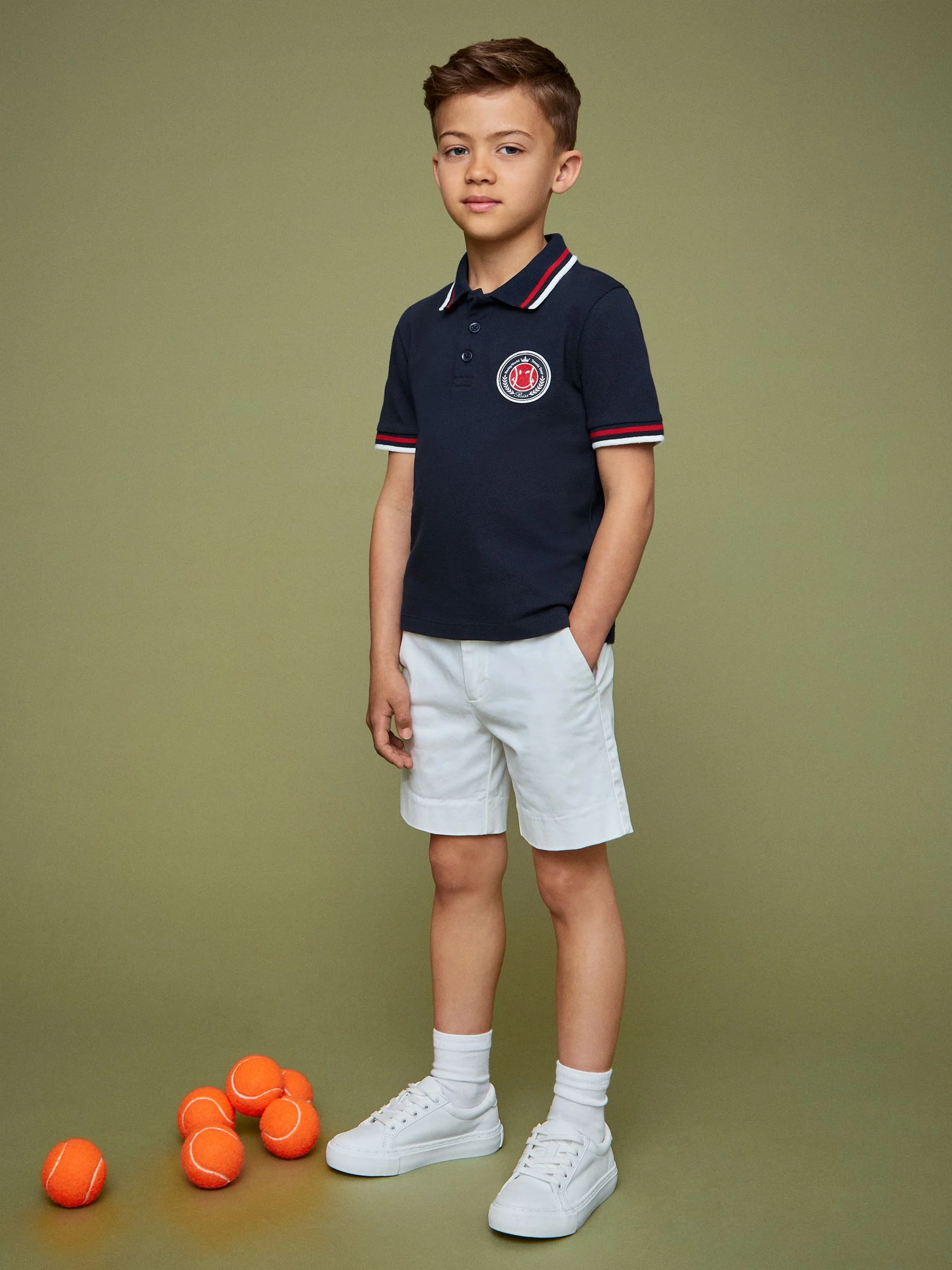 SmileyWorld | Reiss Piqué Polo Shirt in Navy - Image 3