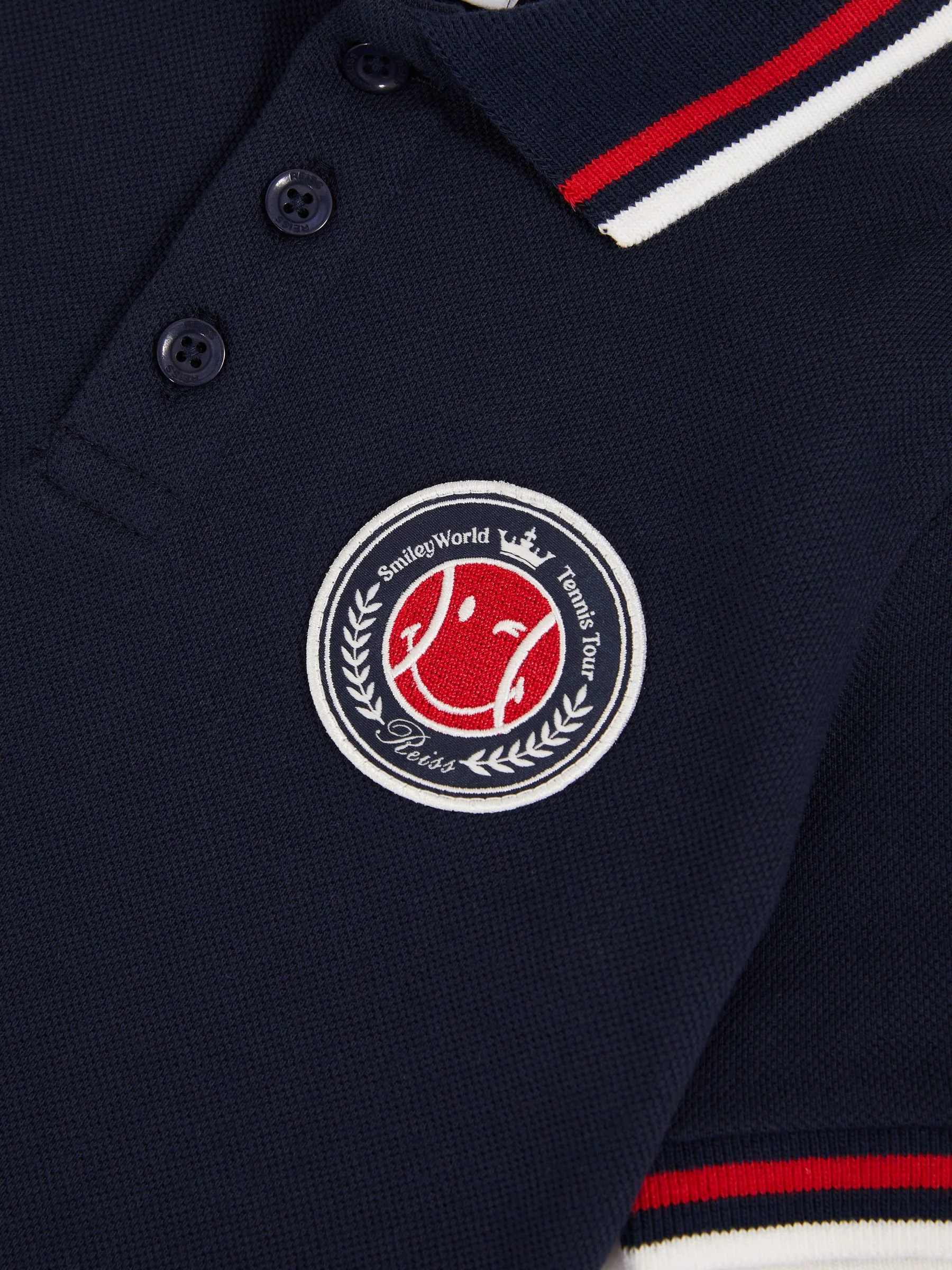 SmileyWorld | Reiss Piqué Polo Shirt in Navy - Image 4