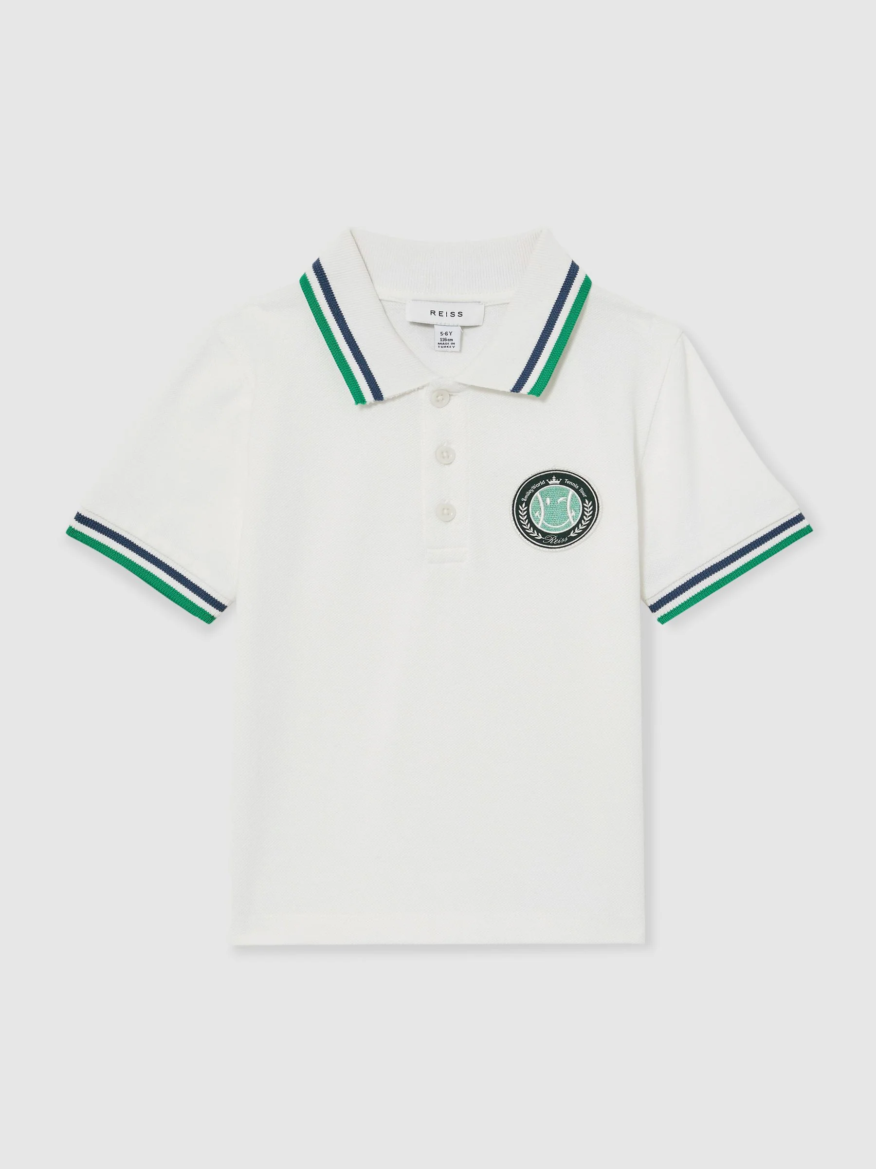 SmileyWorld | Reiss Piqué Polo Shirt in White - Image 2