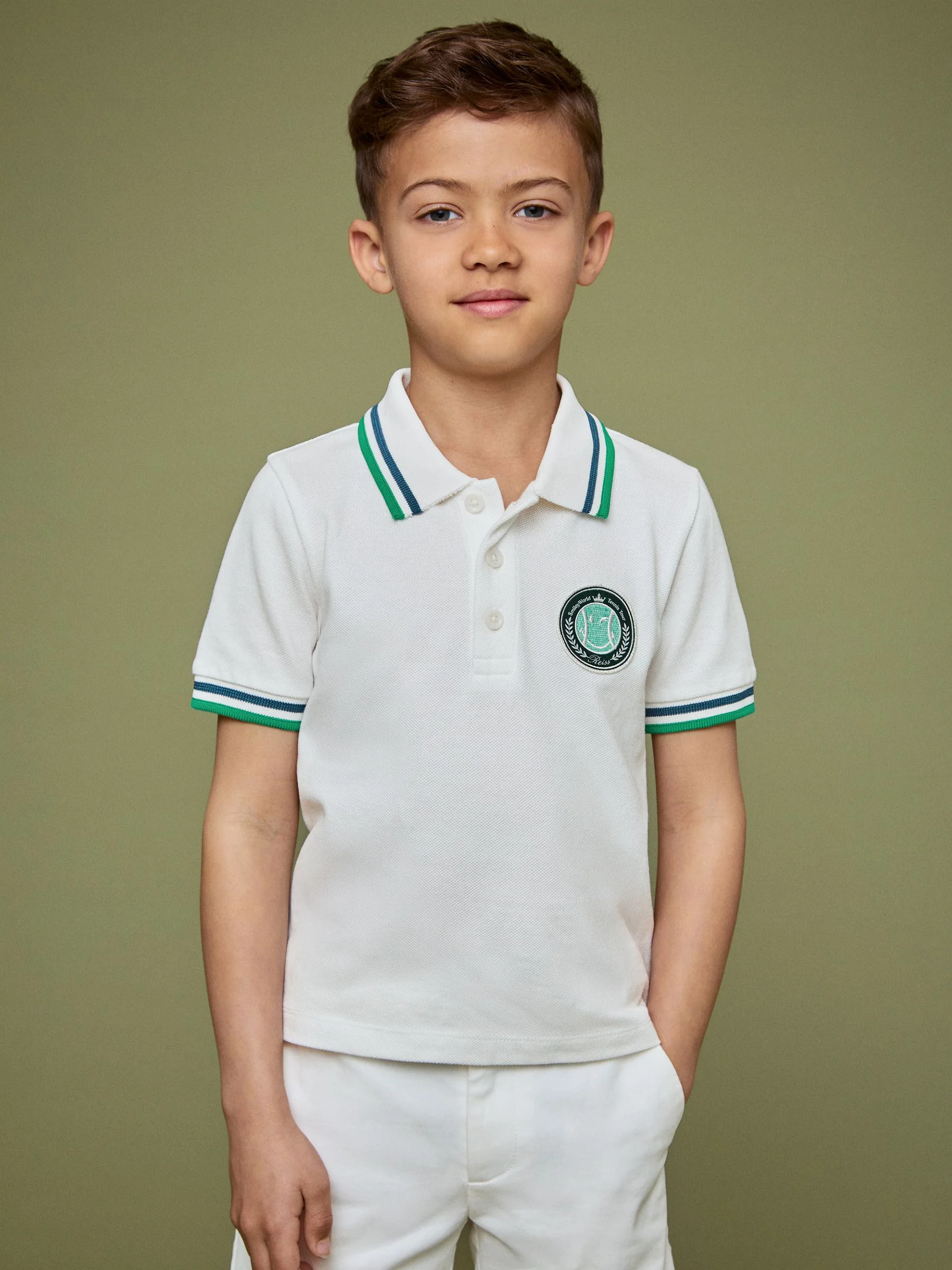 SmileyWorld | Reiss Piqué Polo Shirt in White - Image 3