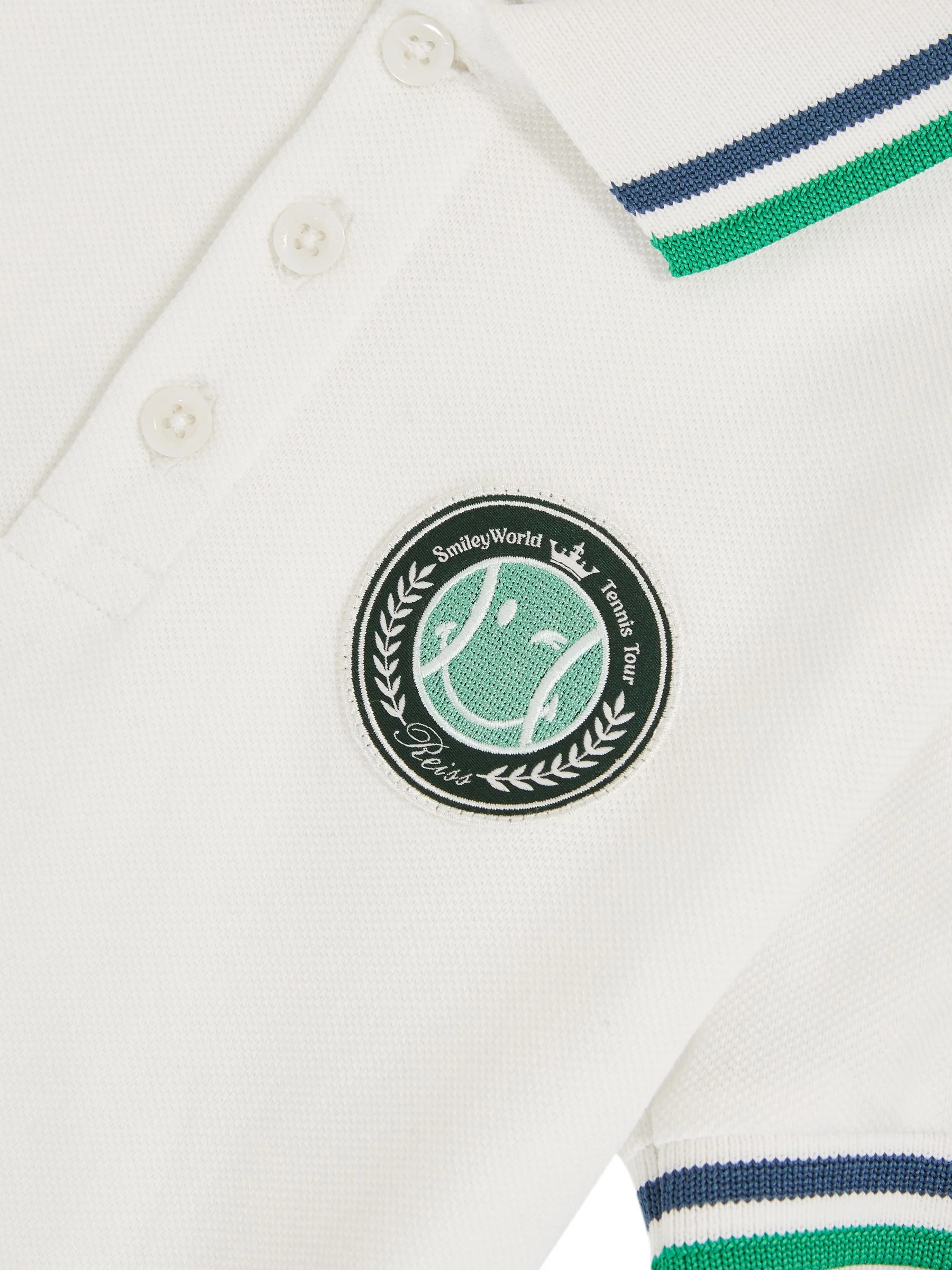 SmileyWorld | Reiss Piqué Polo Shirt in White - Image 4