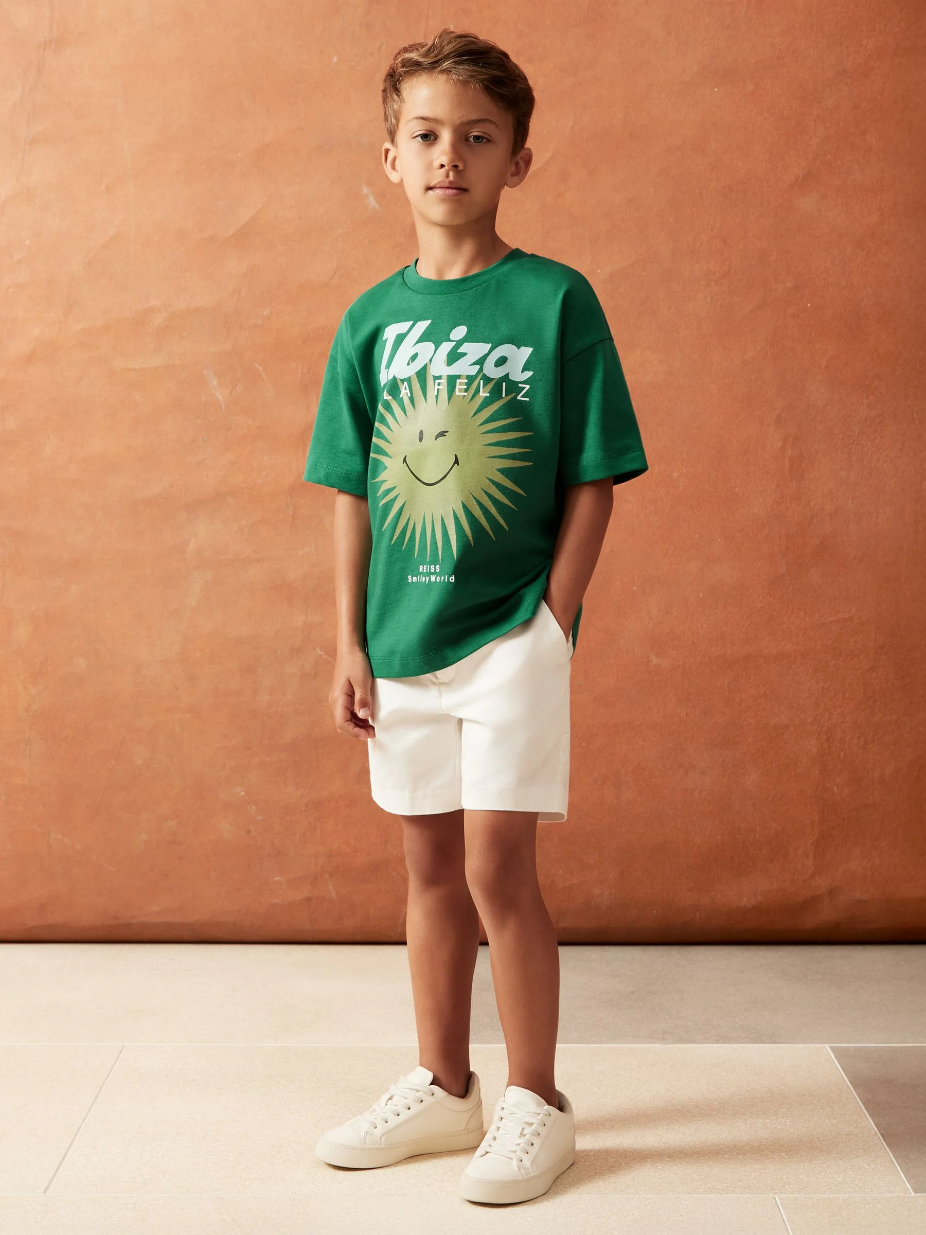 SmileyWorld | Reiss Sun Motif T-Shirt in Bright Green - Image 3