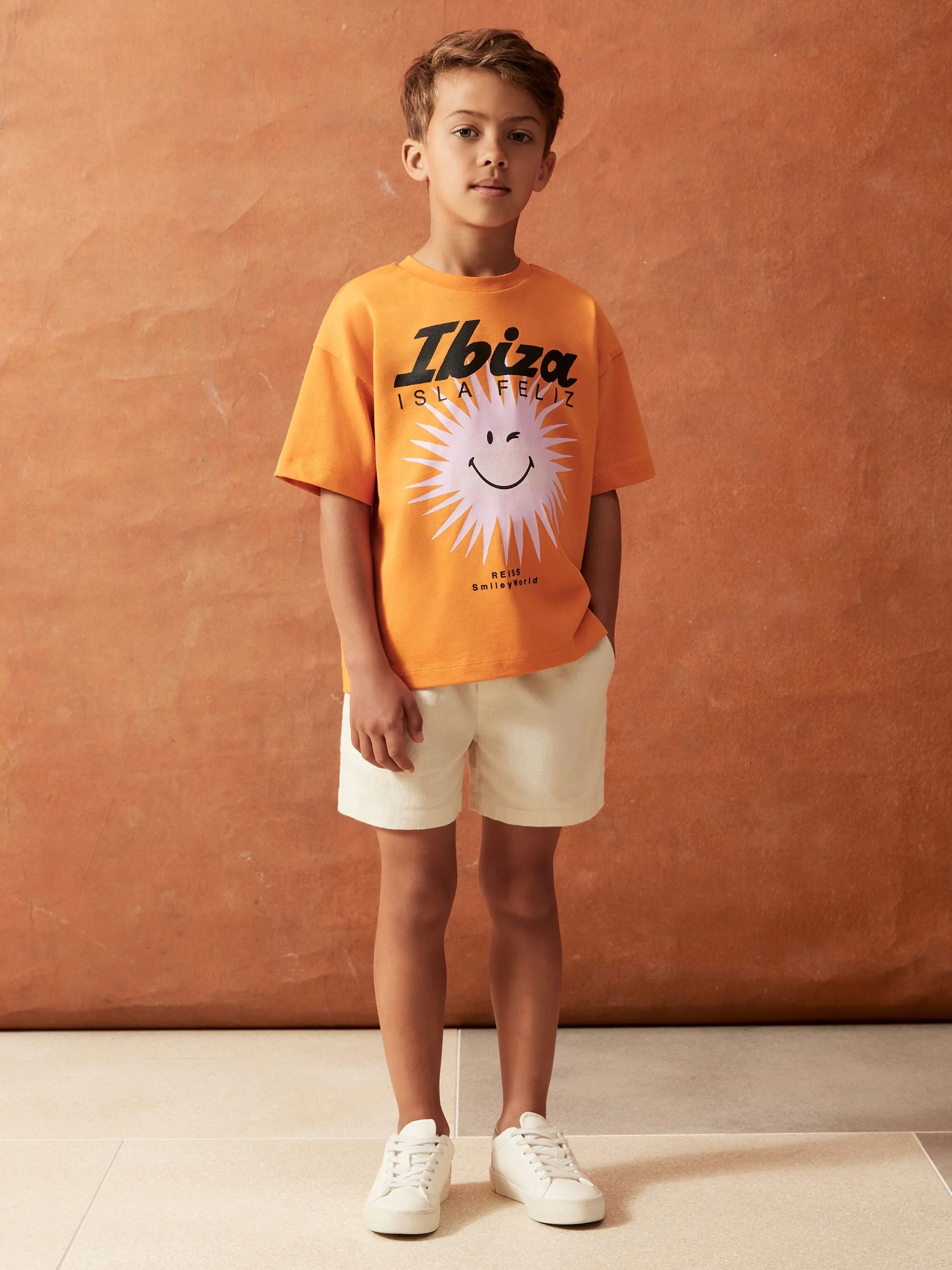 SmileyWorld | Reiss Sun Motif T-Shirt in Orange - Image 3