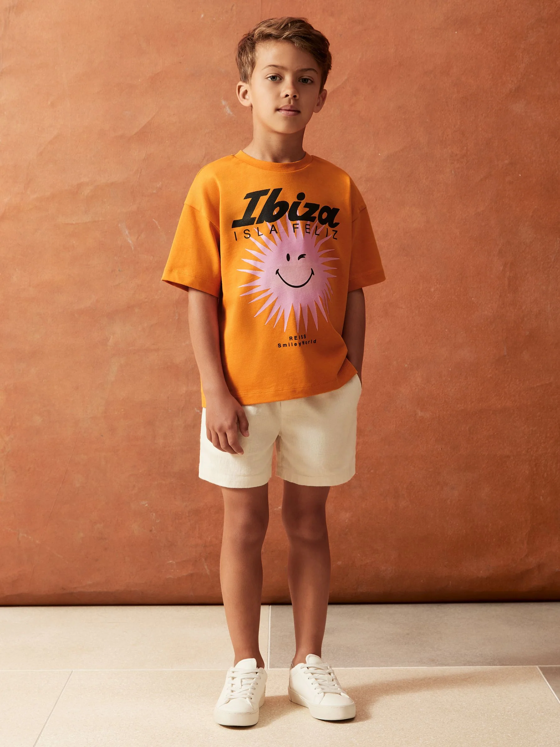 SmileyWorld | Reiss Sun Motif T-Shirt in Orange - Image 4