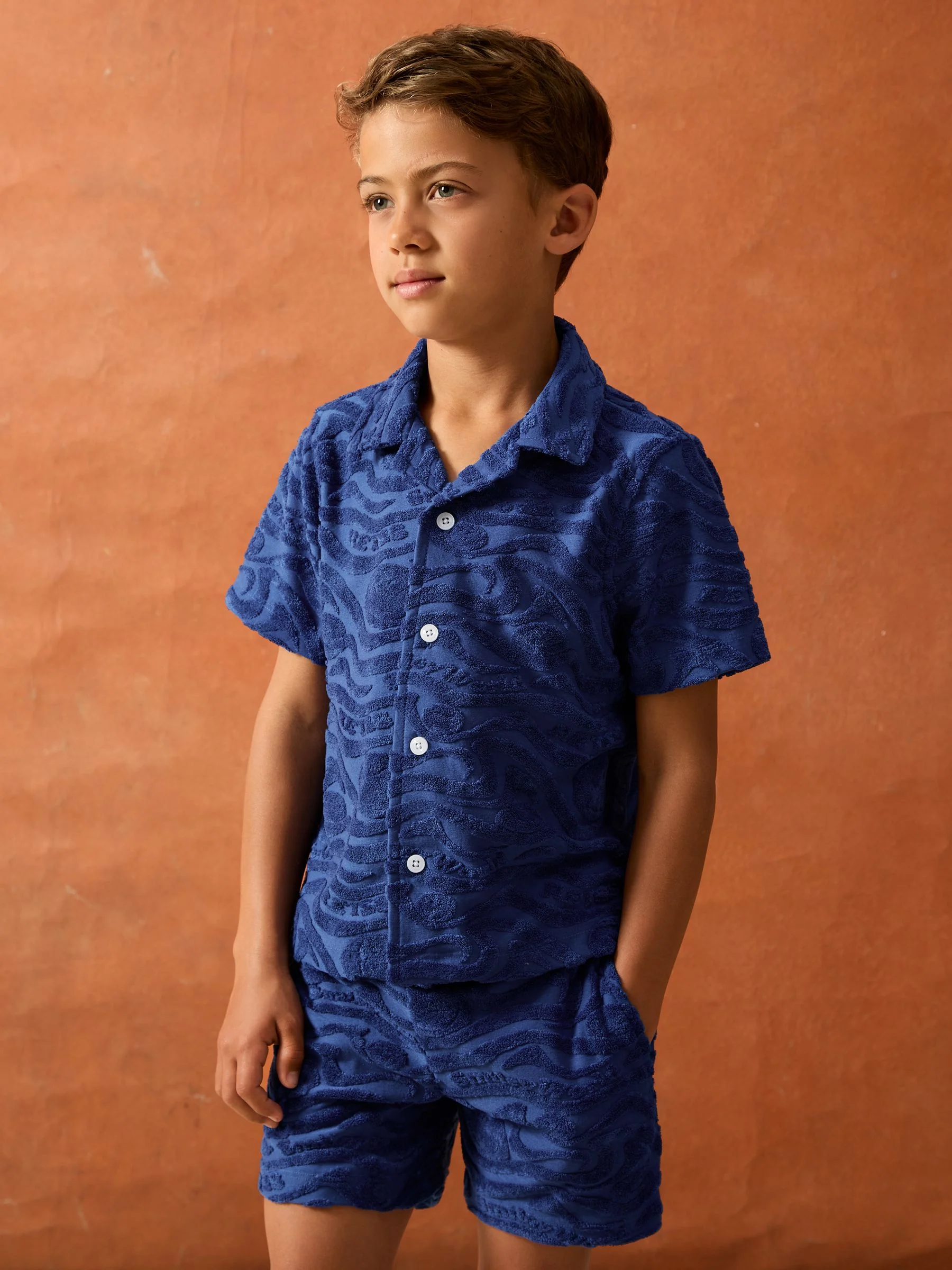 SmileyWorld | Reiss Wave Texture Shirt in Bright Blue - Image 3