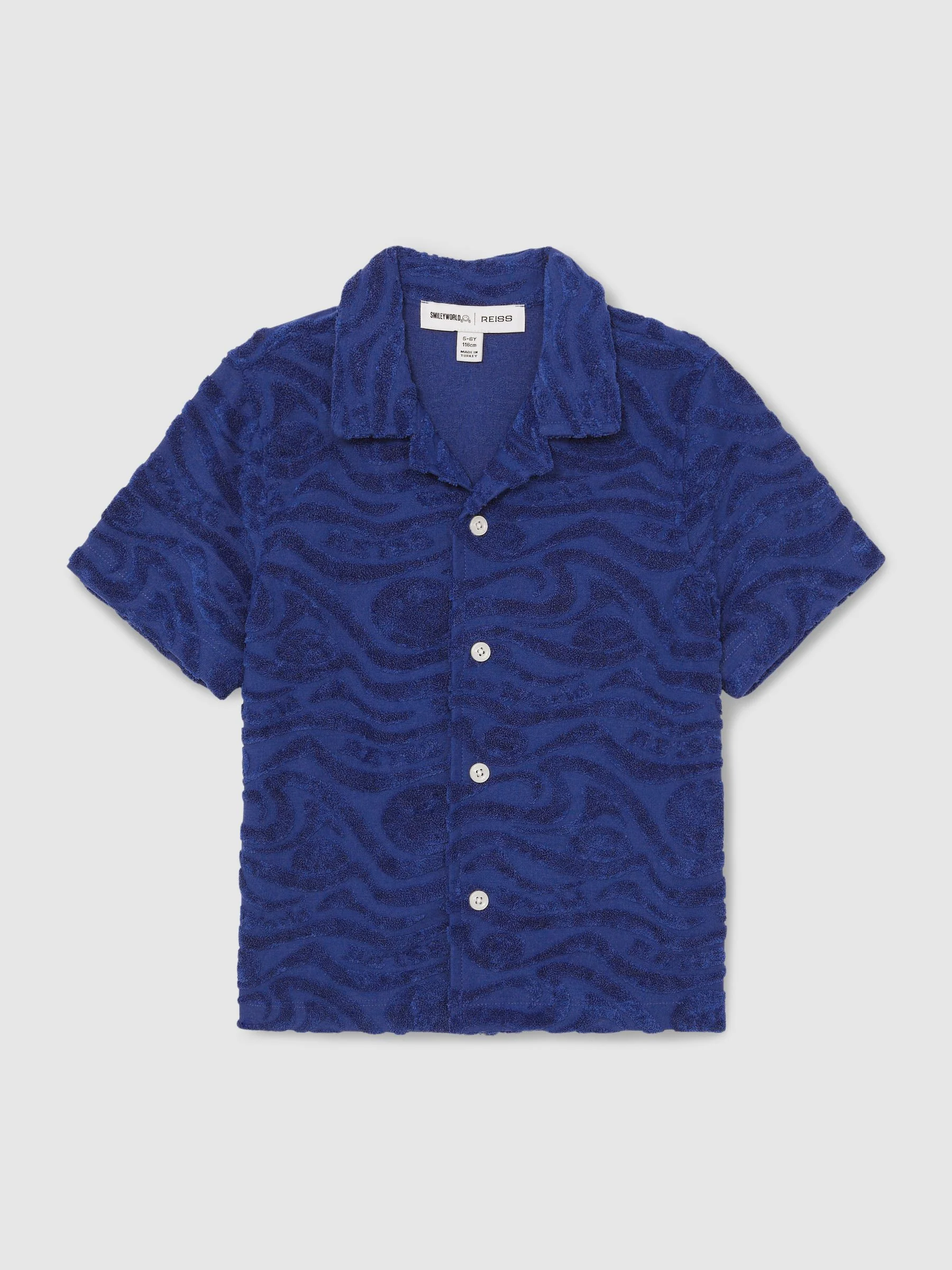 SmileyWorld | Reiss Wave Texture Shirt in Bright Blue - Image 4