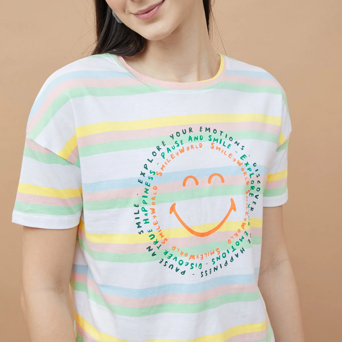 SmileyWorld Striped Crop T-Shirt - Image 4