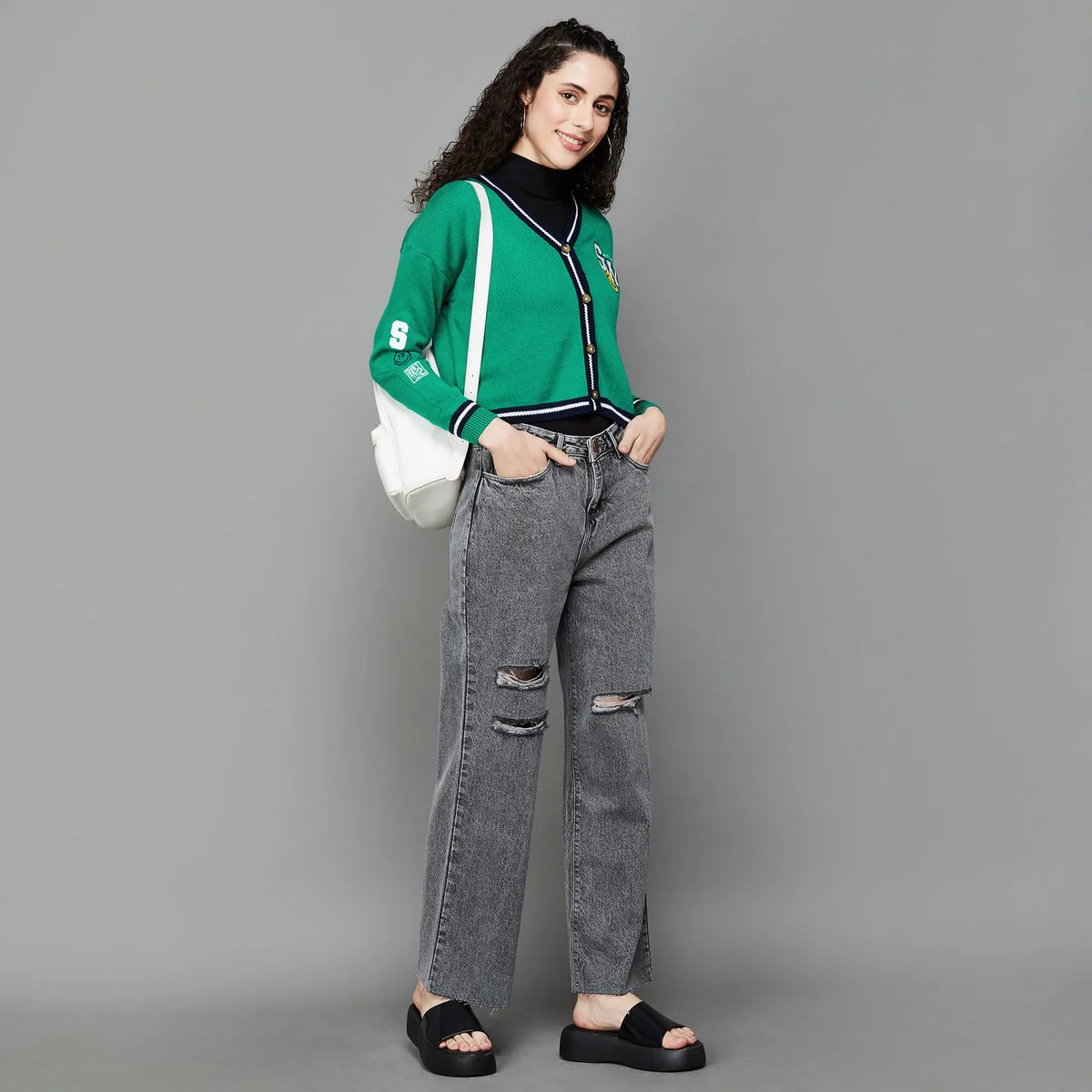 SmileyWorld Women Appliqued V-Neck Cardigan - Image 2