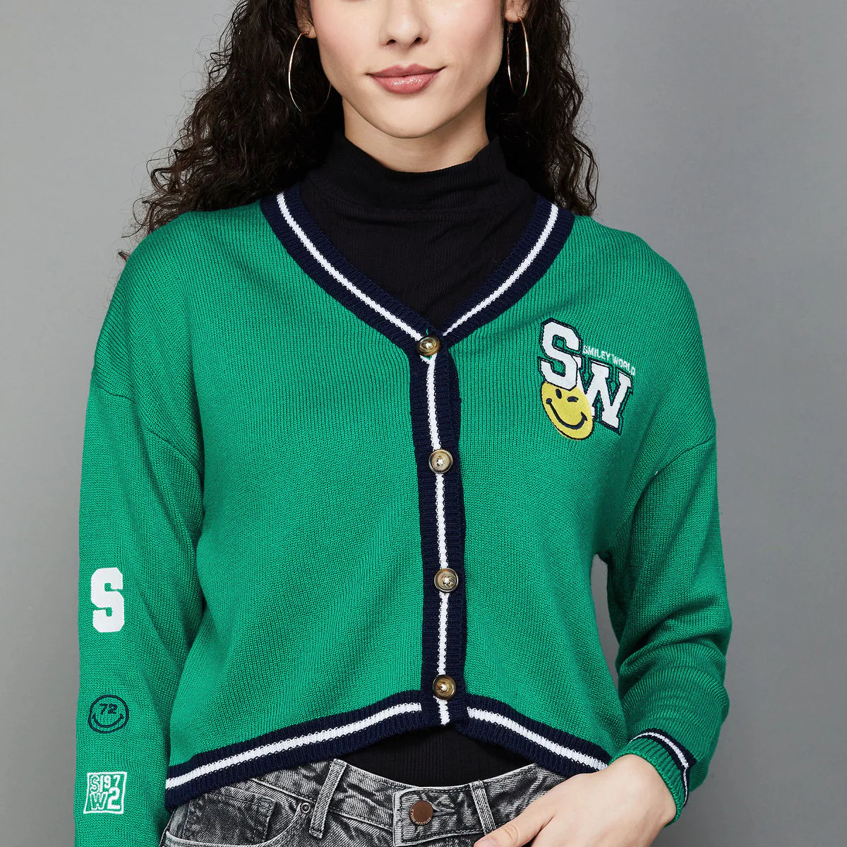 SmileyWorld Women Appliqued V-Neck Cardigan - Image 4