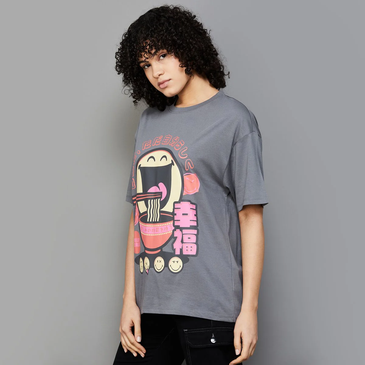 SmileyWorld Women Graphic Print Oversized T-Shirt - Image 3