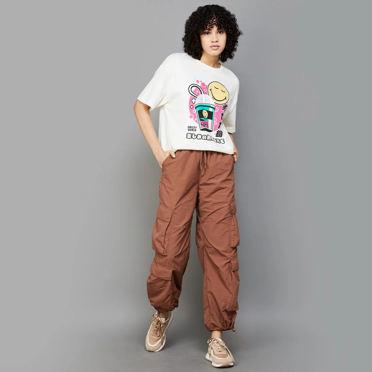 SmileyWorld Women Graphic Printed Oversized T-Shirt - Image 2