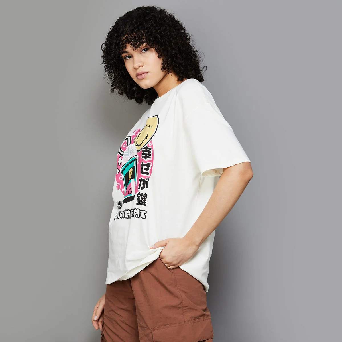 SmileyWorld Women Graphic Printed Oversized T-Shirt - Image 3
