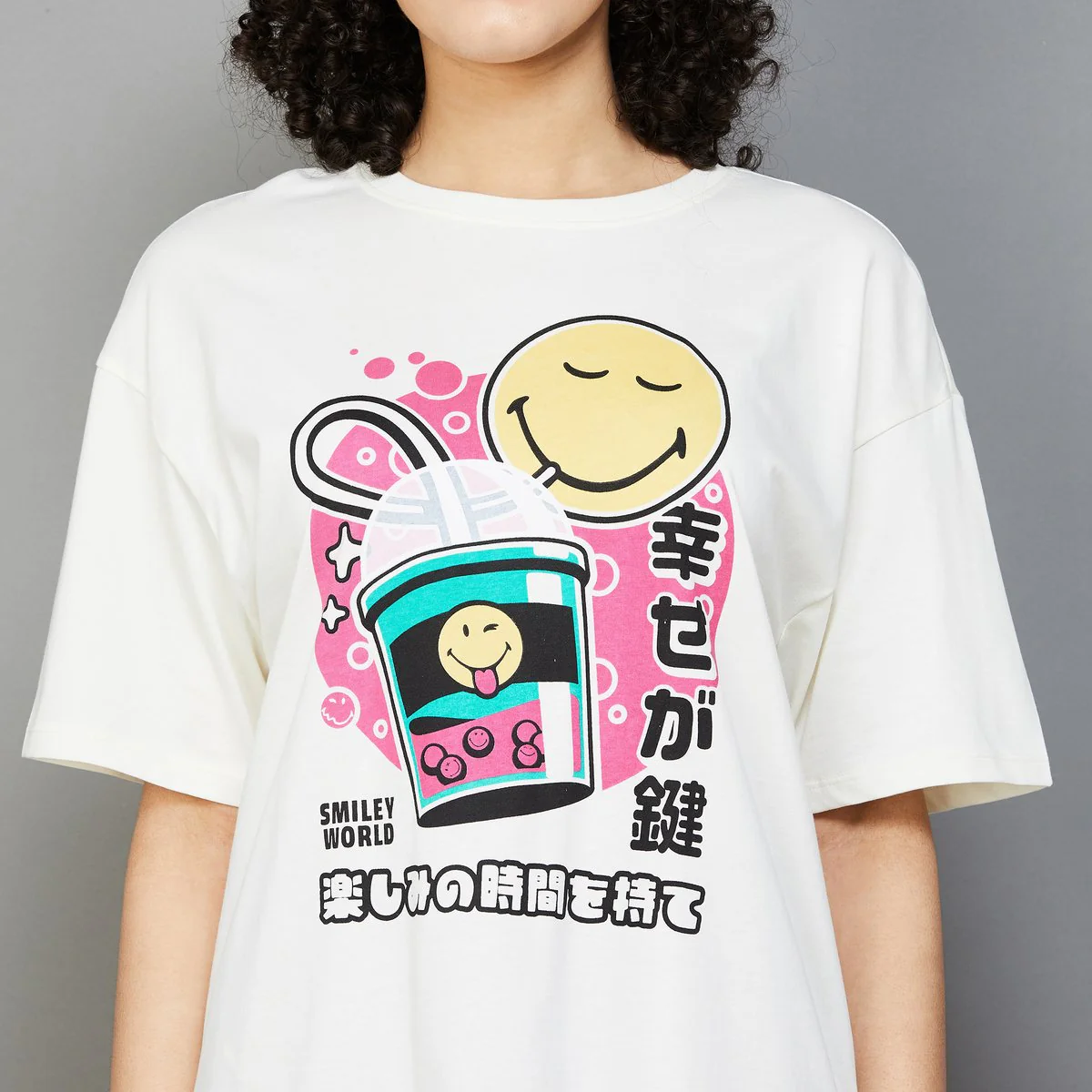 SmileyWorld Women Graphic Printed Oversized T-Shirt - Image 4