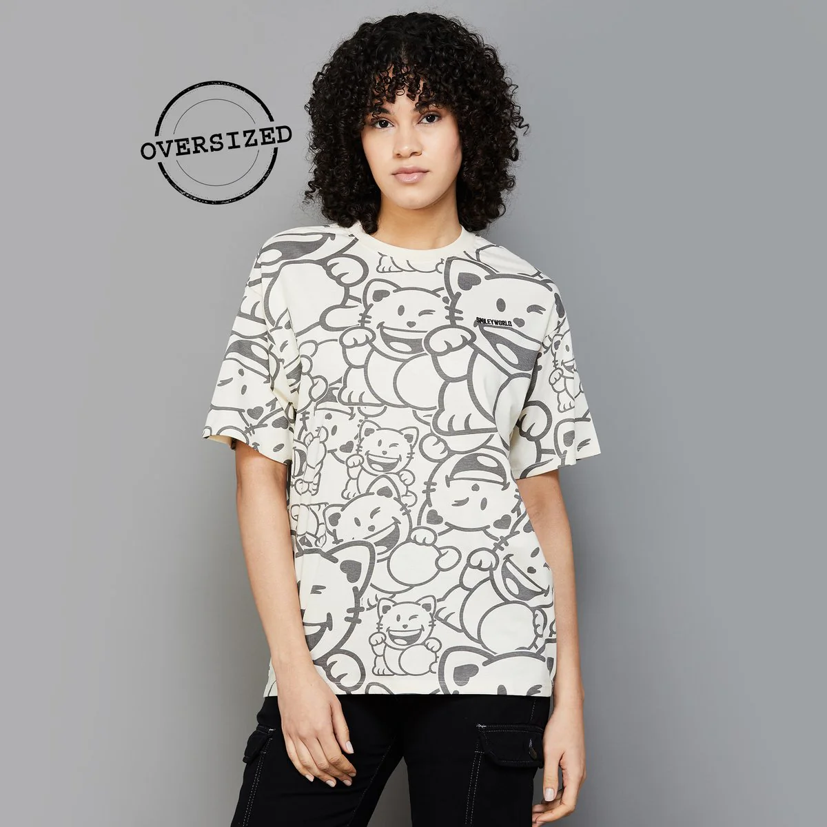 SmileyWorld Women Graphic Printed Oversized T-Shirt