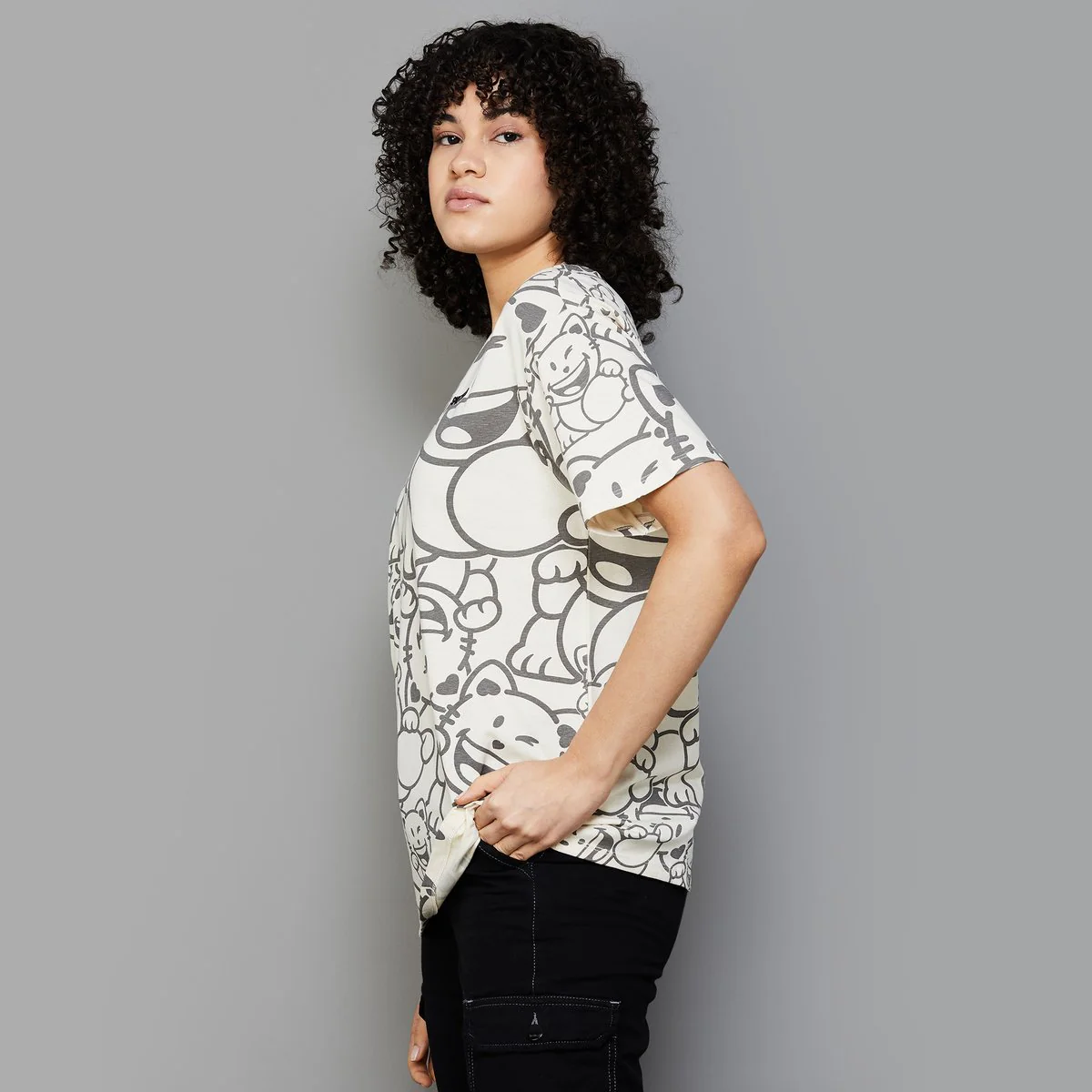 SmileyWorld Women Graphic Printed Oversized T-Shirt - Image 3