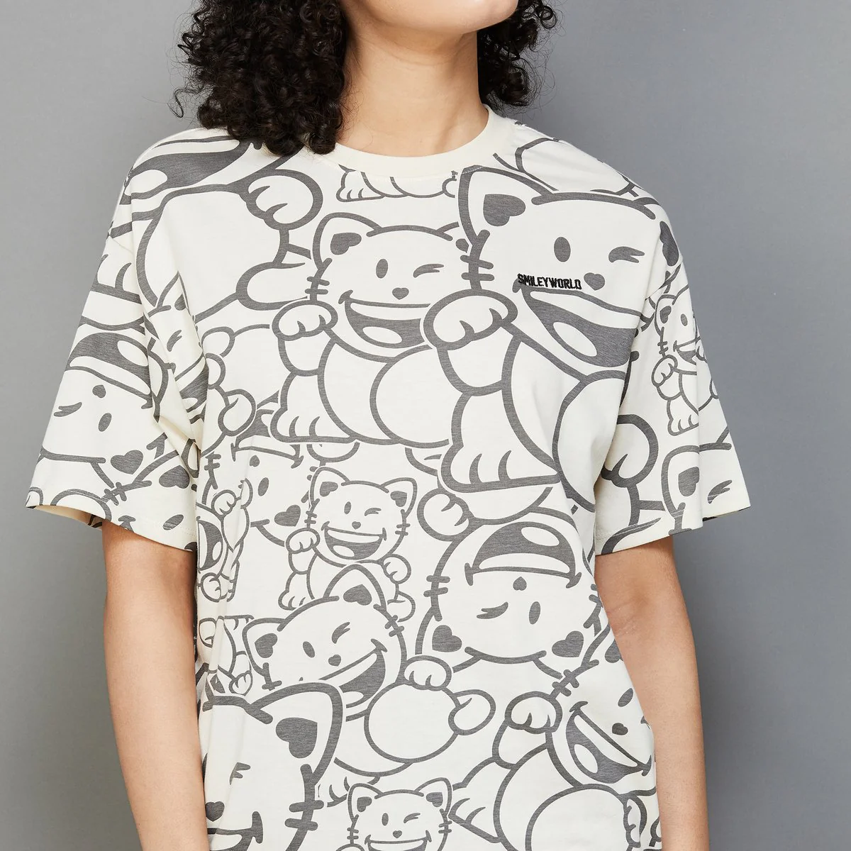 SmileyWorld Women Graphic Printed Oversized T-Shirt - Image 4