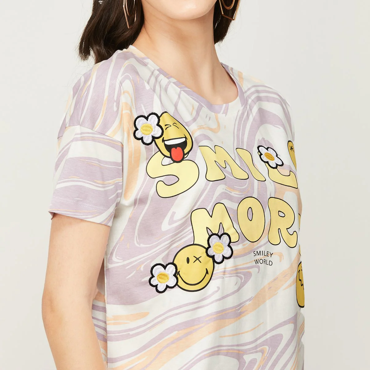 SmileyWorld Women Graphic Printed Round Neck T-Shirt - Image 2