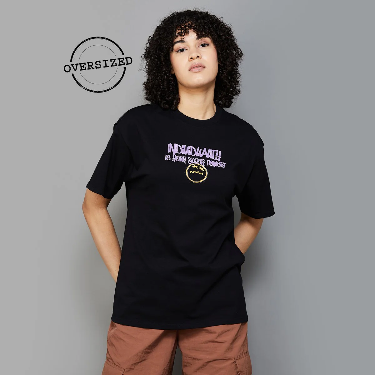 SmileyWorld Women Oversized Graphic Printed T-Shirt