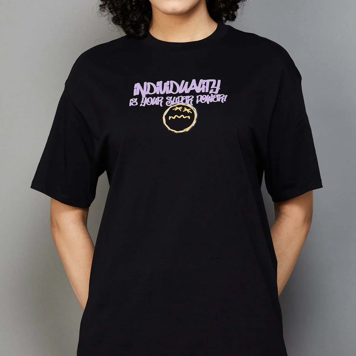 SmileyWorld Women Oversized Graphic Printed T-Shirt - Image 4