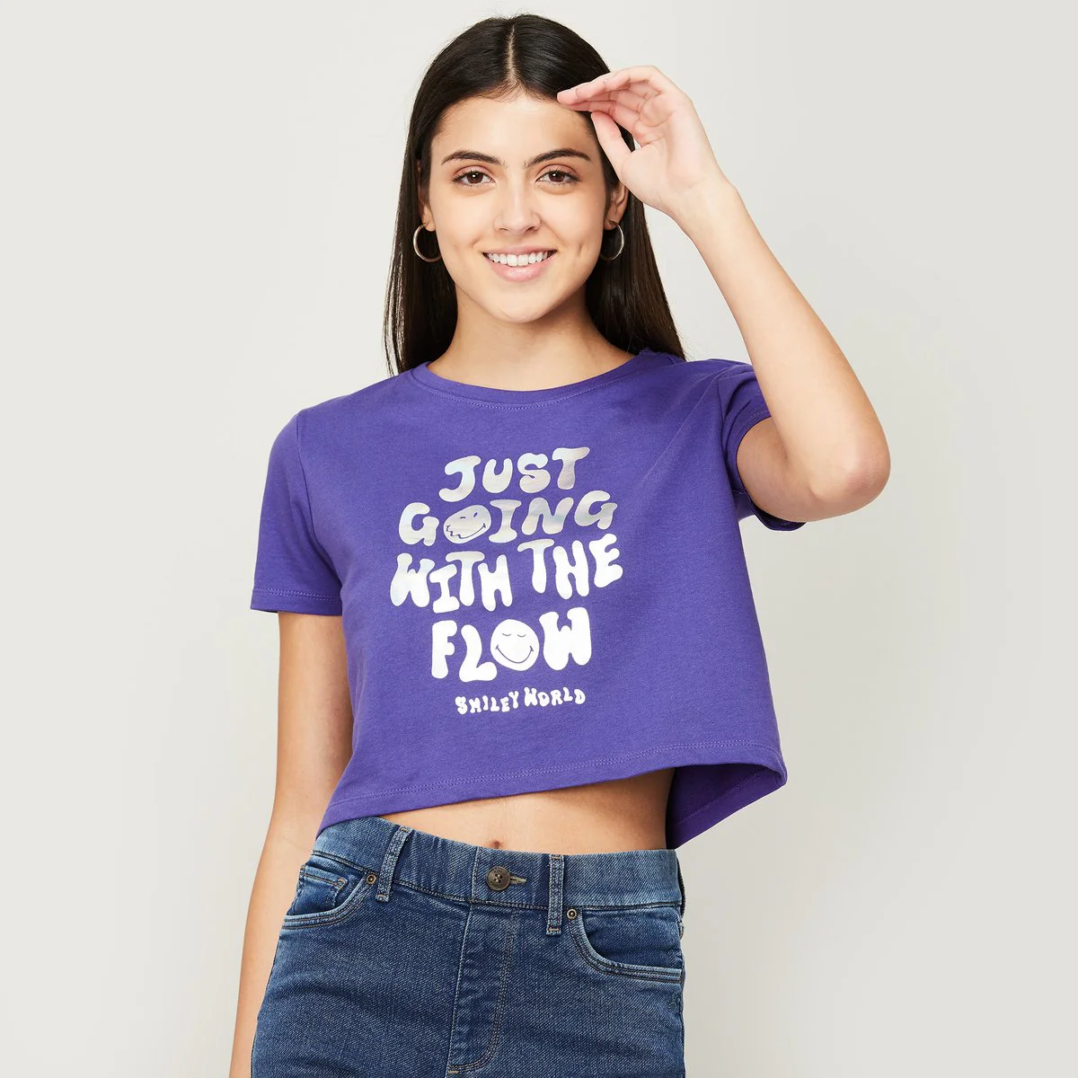 SmileyWorld Women Printed Crop T-Shirt