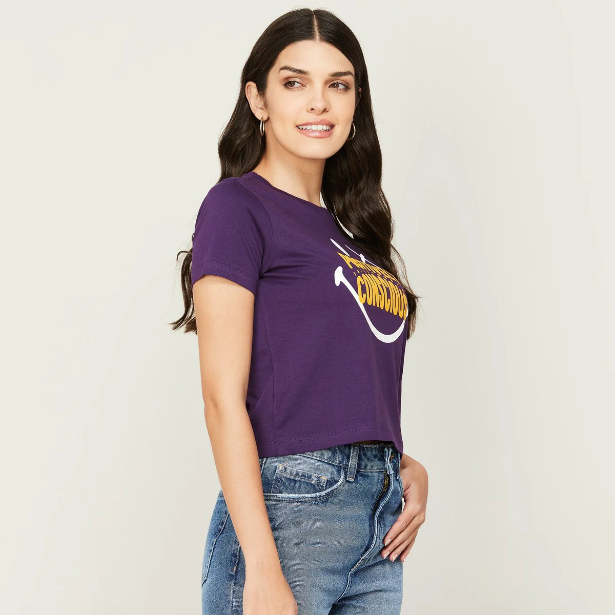 SmileyWorld Women Printed Crop T-Shirt - Image 2