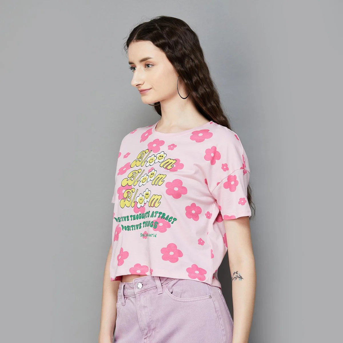 SmileyWorld Women Printed Crop T-Shirt - Image 3