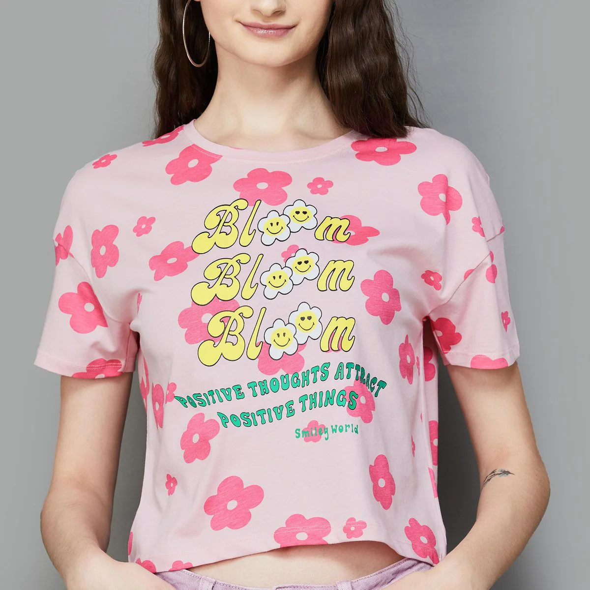 SmileyWorld Women Printed Crop T-Shirt - Image 5