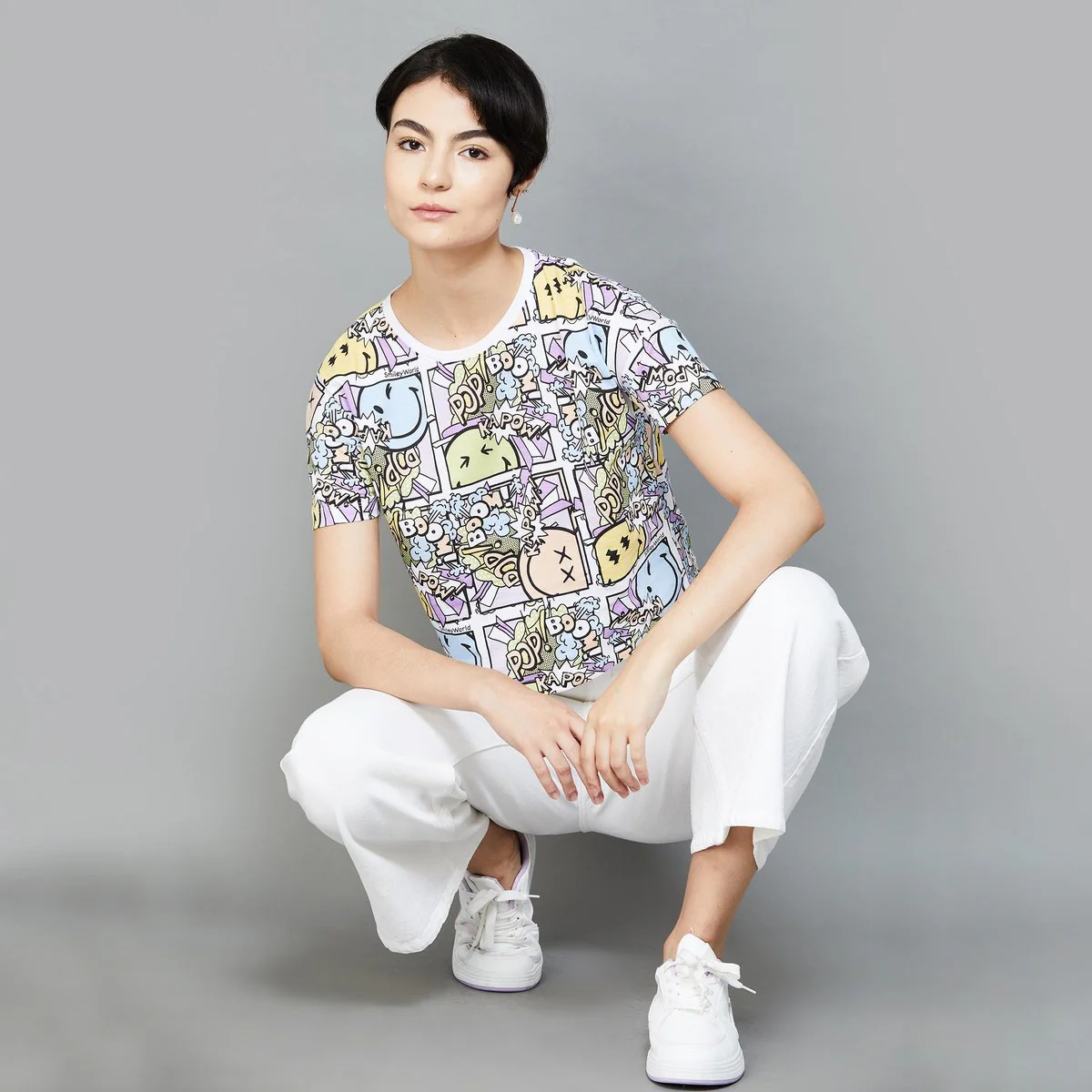 SmileyWorld Women Printed Crop T-Shirt - Image 2