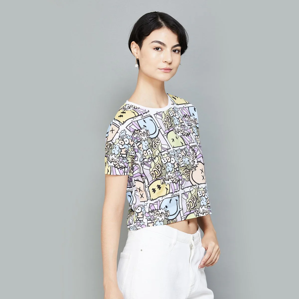 SmileyWorld Women Printed Crop T-Shirt - Image 3