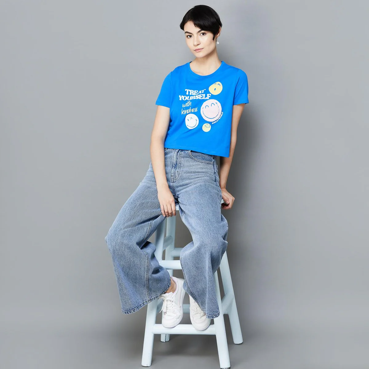 SmileyWorld Women Printed Cropped T-Shirt - Image 2