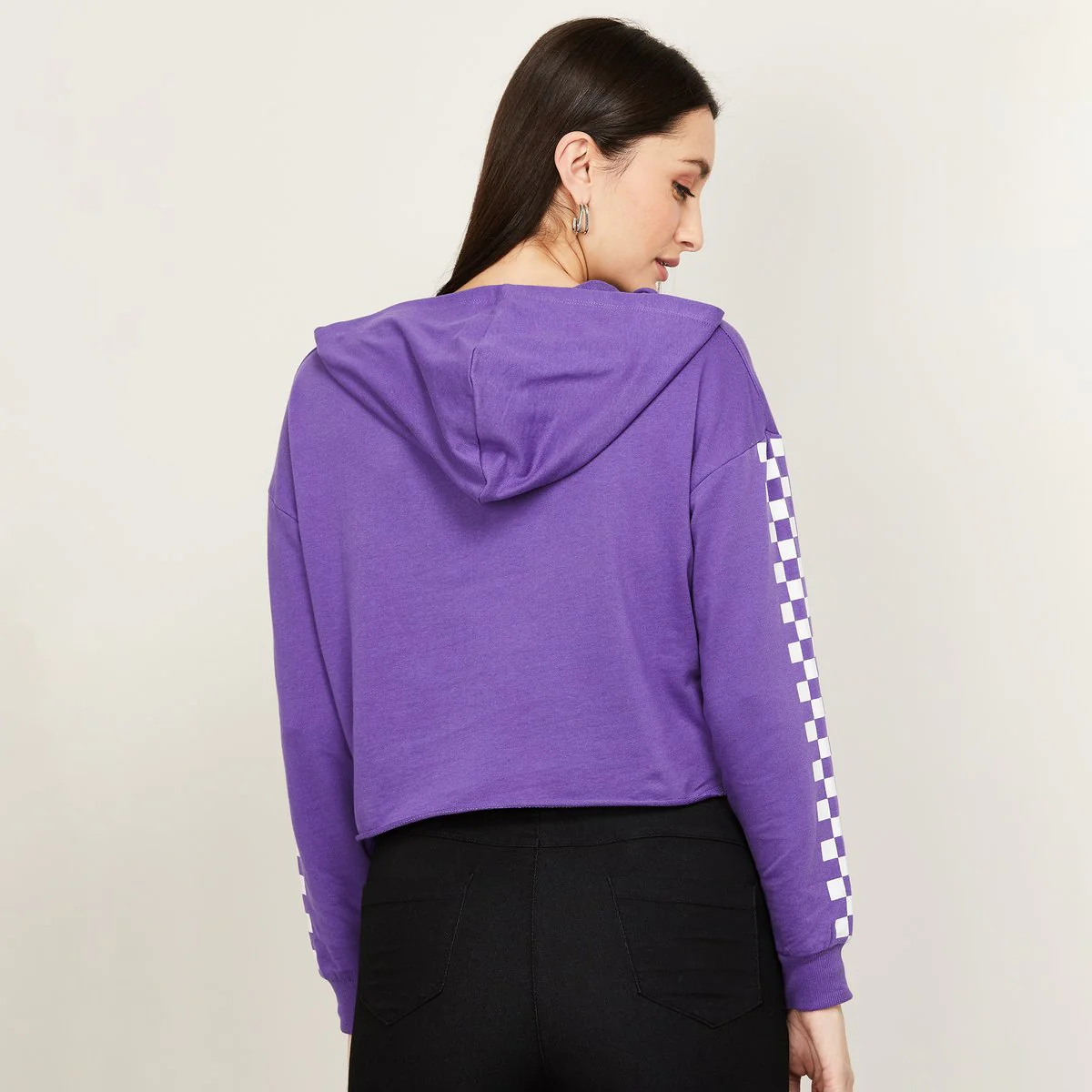 SmileyWorld Women Printed Hooded Cropped Sweatshirt - Image 3