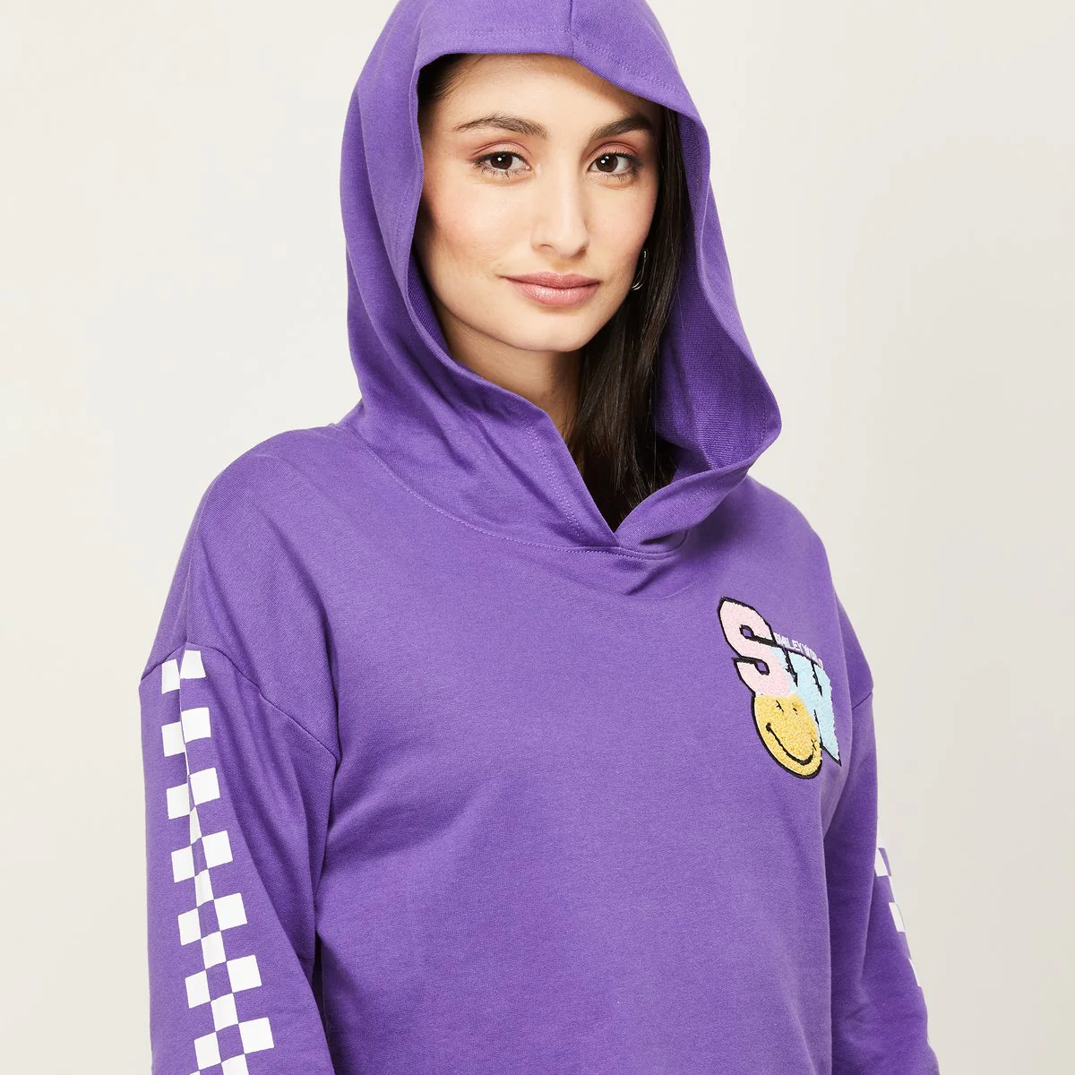 SmileyWorld Women Printed Hooded Cropped Sweatshirt - Image 5