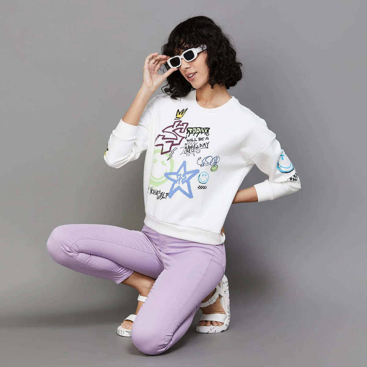 SmileyWorld Women Printed Pullover Sweatshirt - Image 2