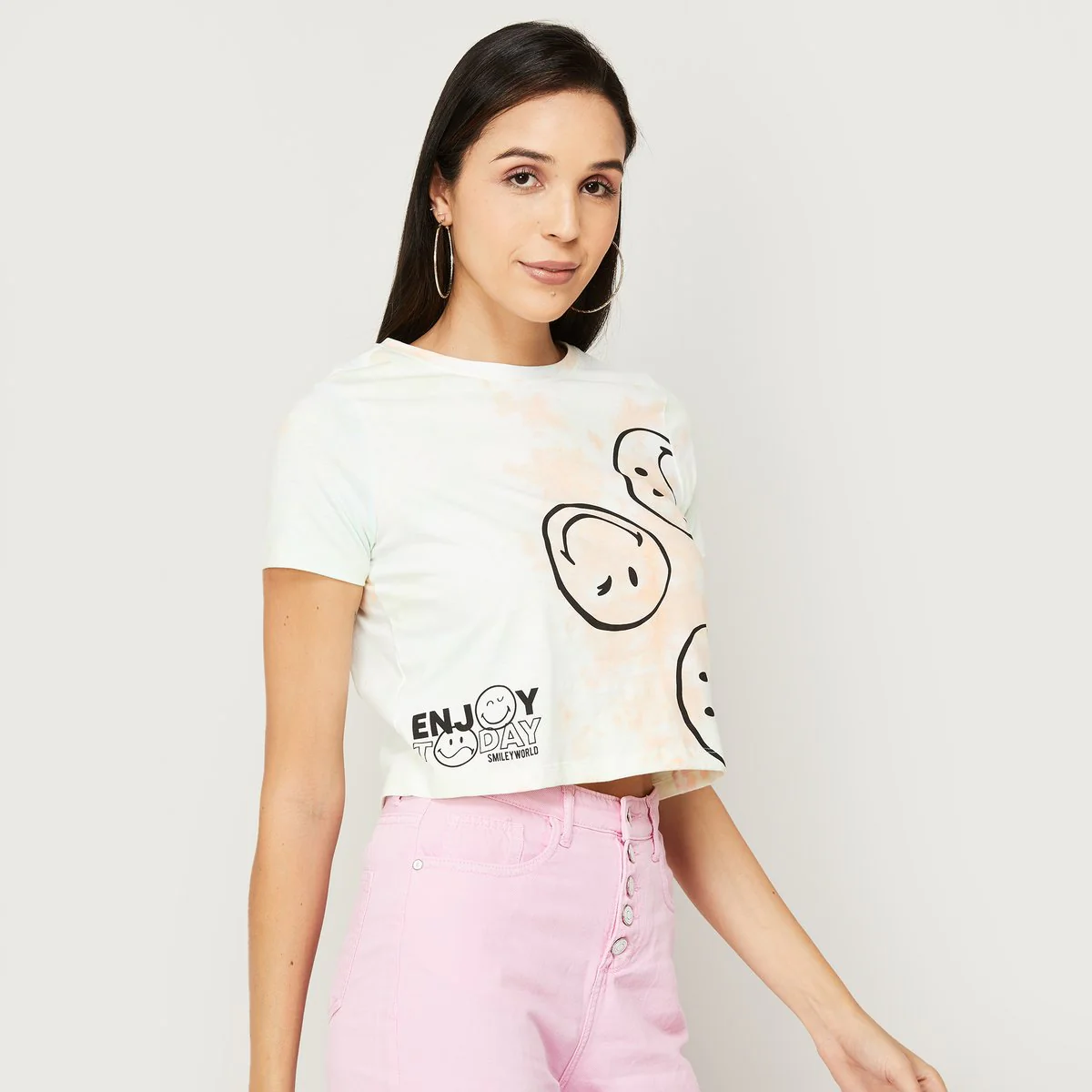 SmileyWorld Women Printed Round Neck Crop T-Shirt - Image 4