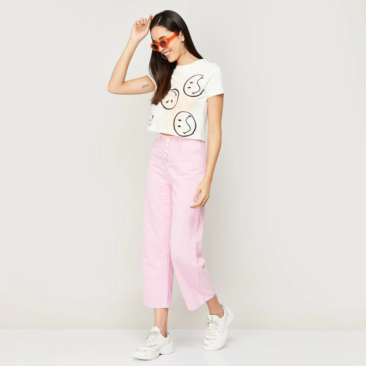 SmileyWorld Women Printed Round Neck Crop T-Shirt - Image 5